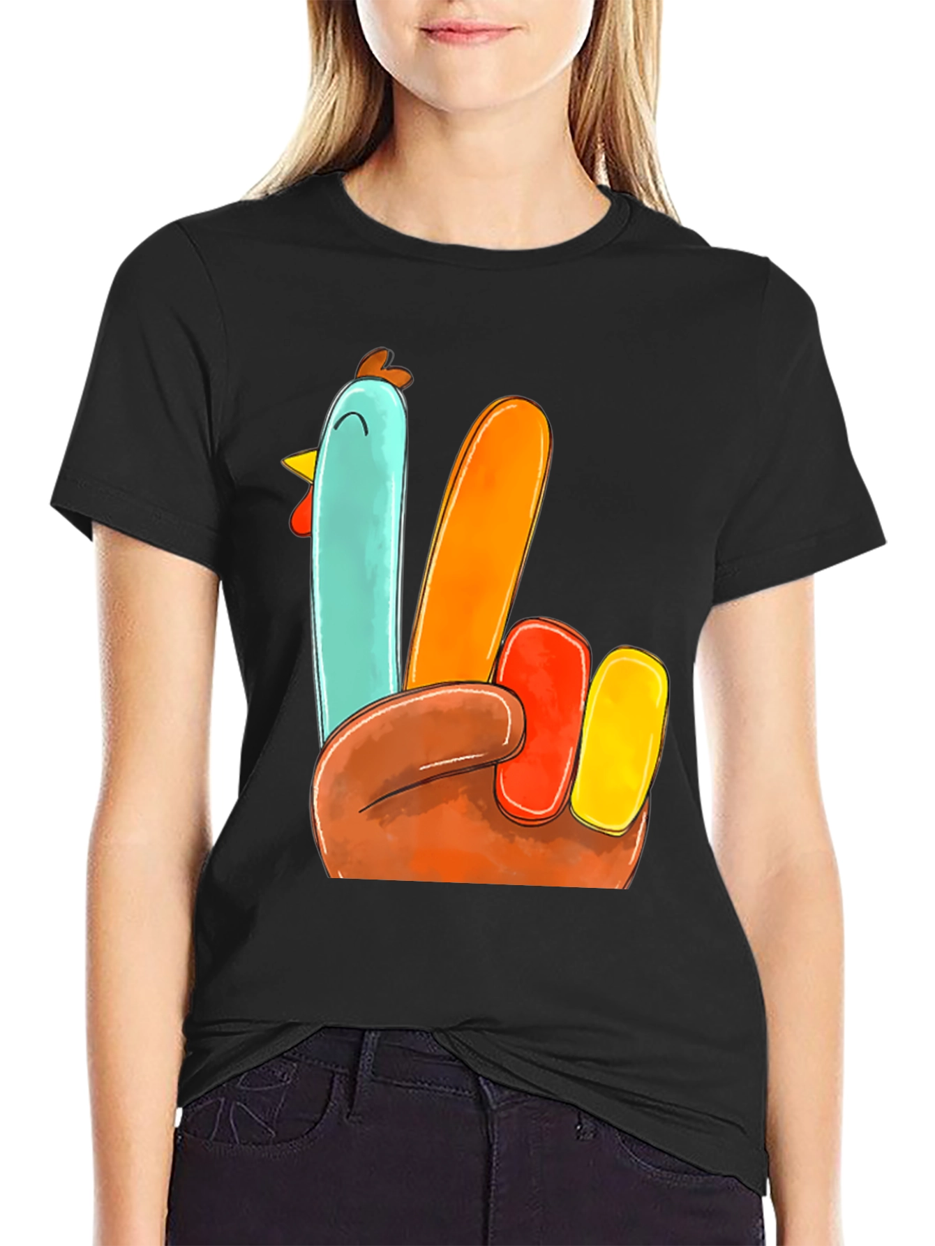 Thanksgiving Turkey Hand T-Shirt - Festive Holiday Apparel