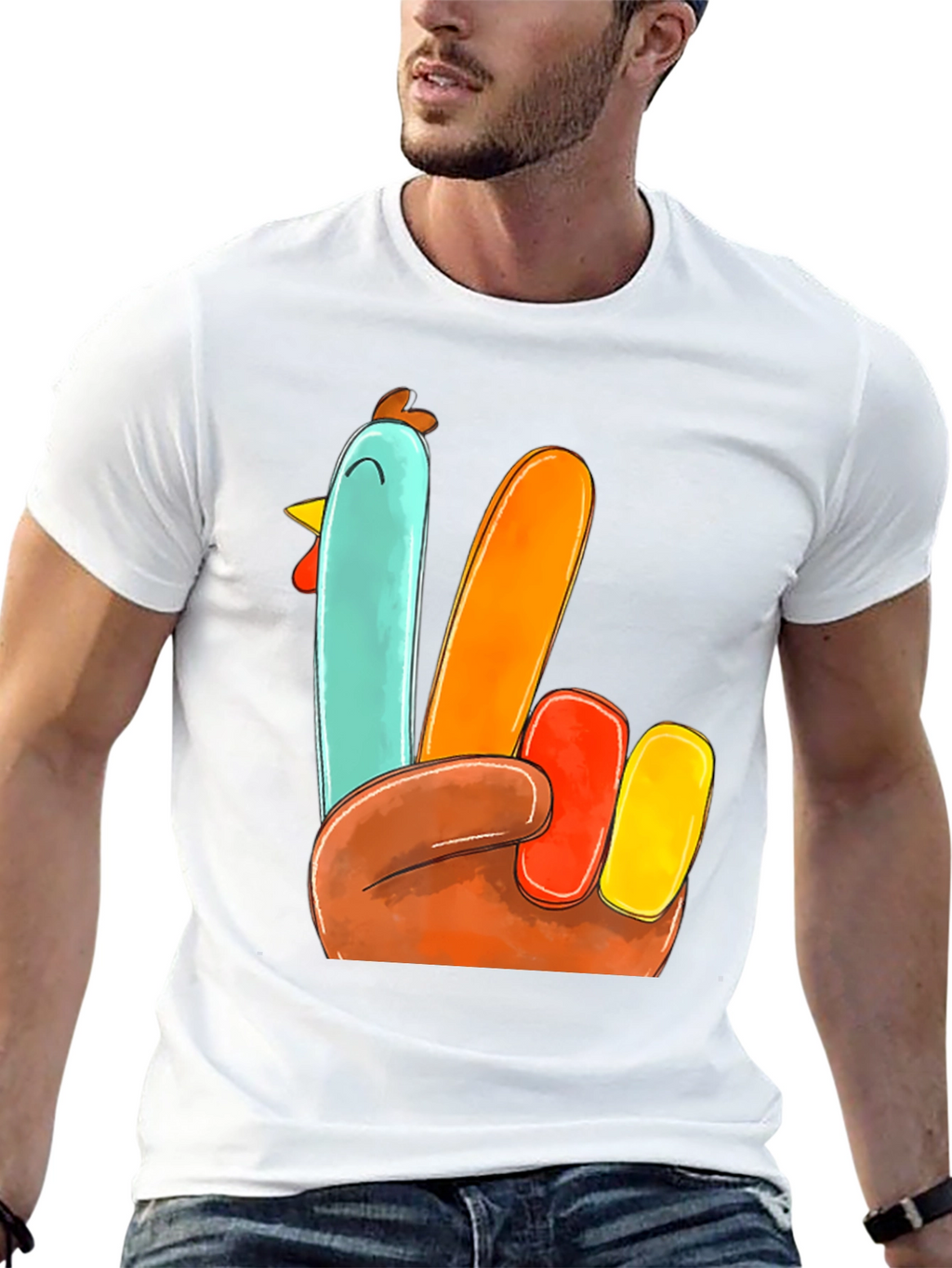 Thanksgiving Turkey Hand T-Shirt - Festive Holiday Apparel