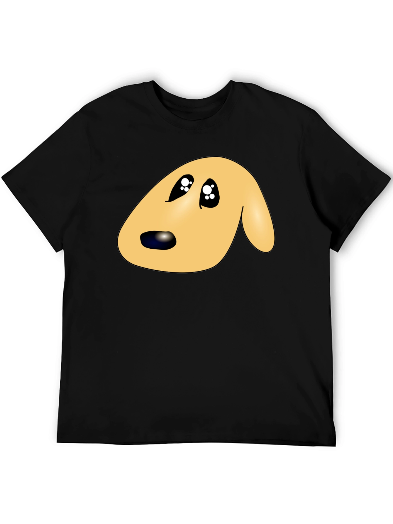 Cute Cartoon Dog Face Black T-Shirt