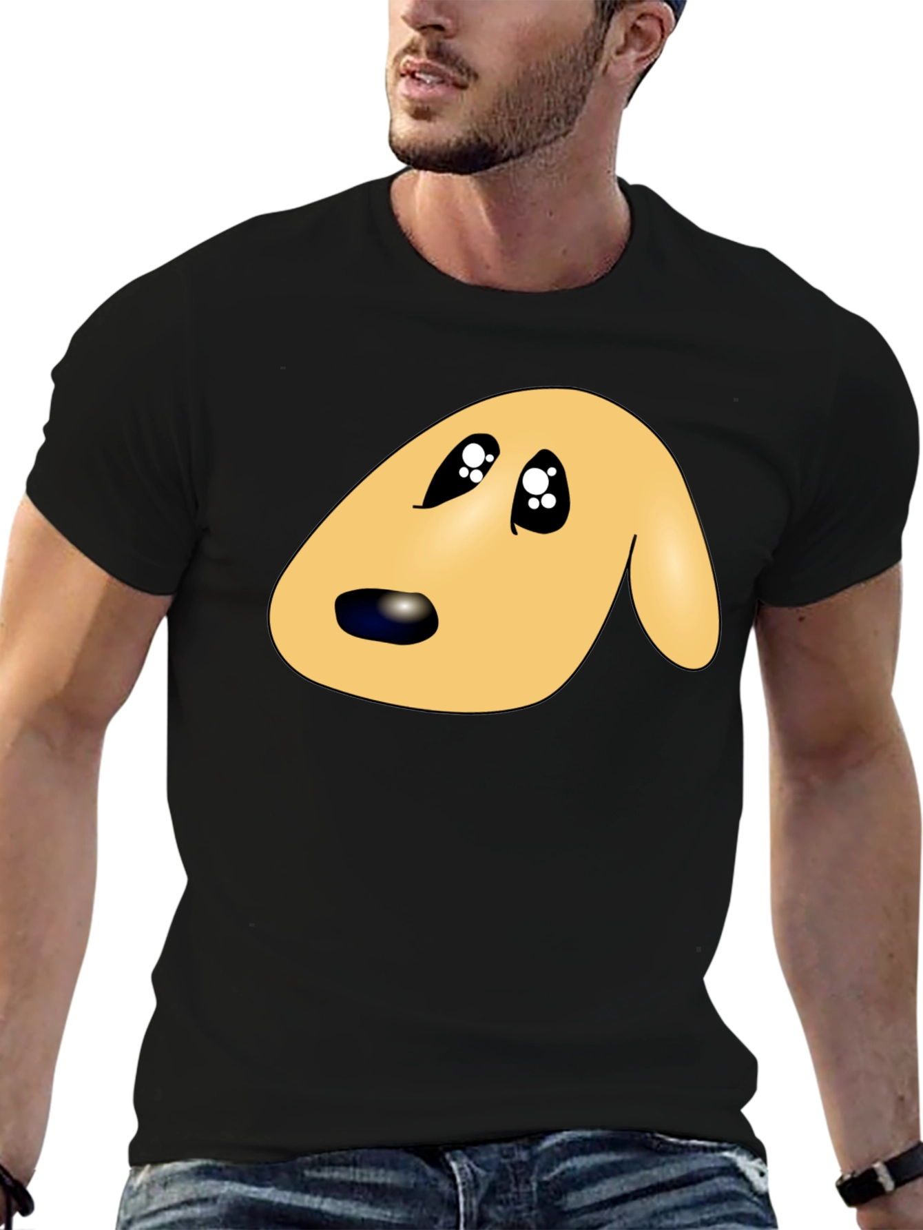 Cute Cartoon Dog Face Black T-Shirt