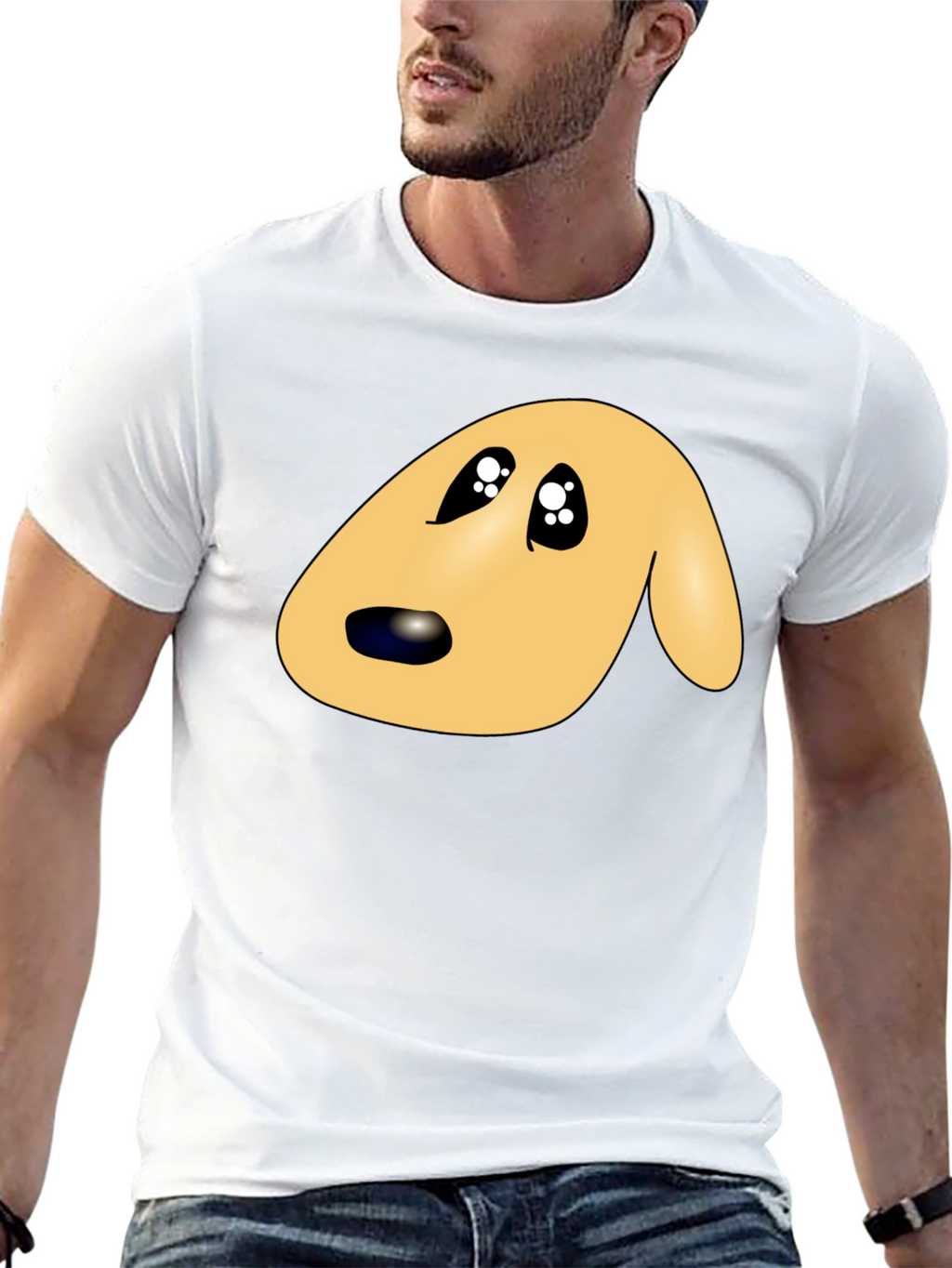 Cute Cartoon Dog Face Black T-Shirt