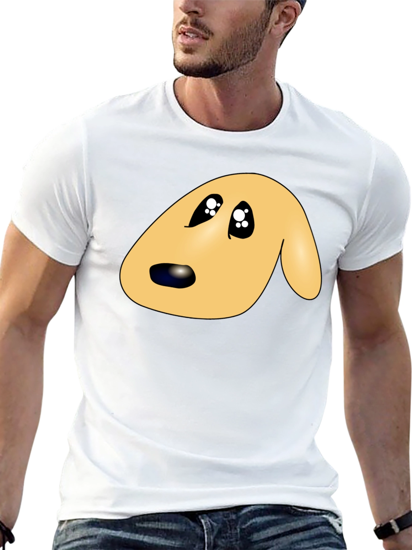 Cute Cartoon Dog Face Black T-Shirt