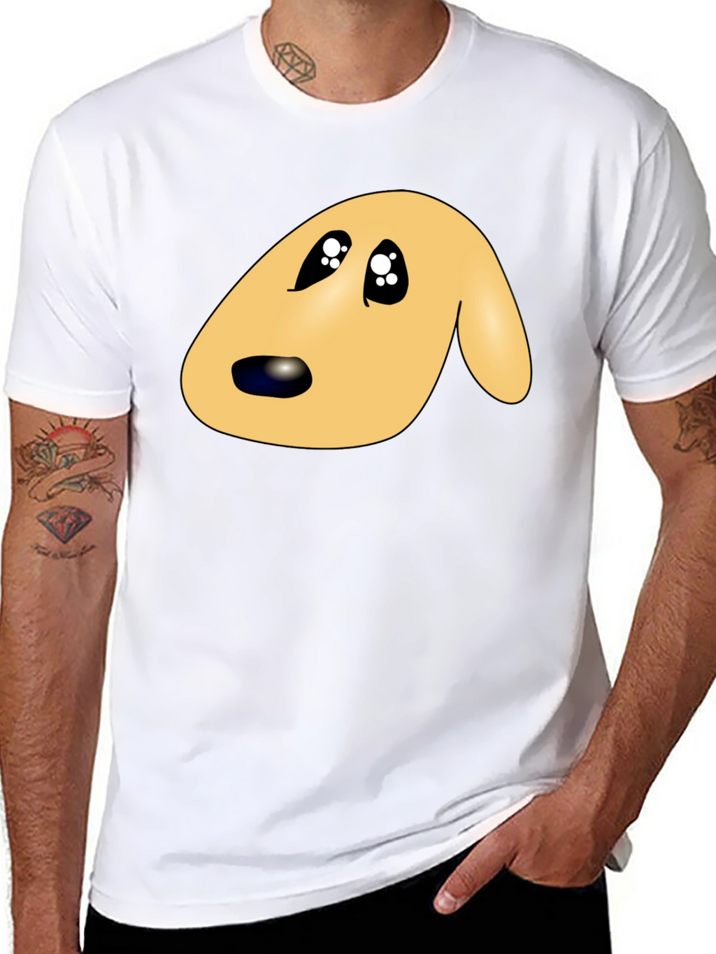 Cute Cartoon Dog Face Black T-Shirt