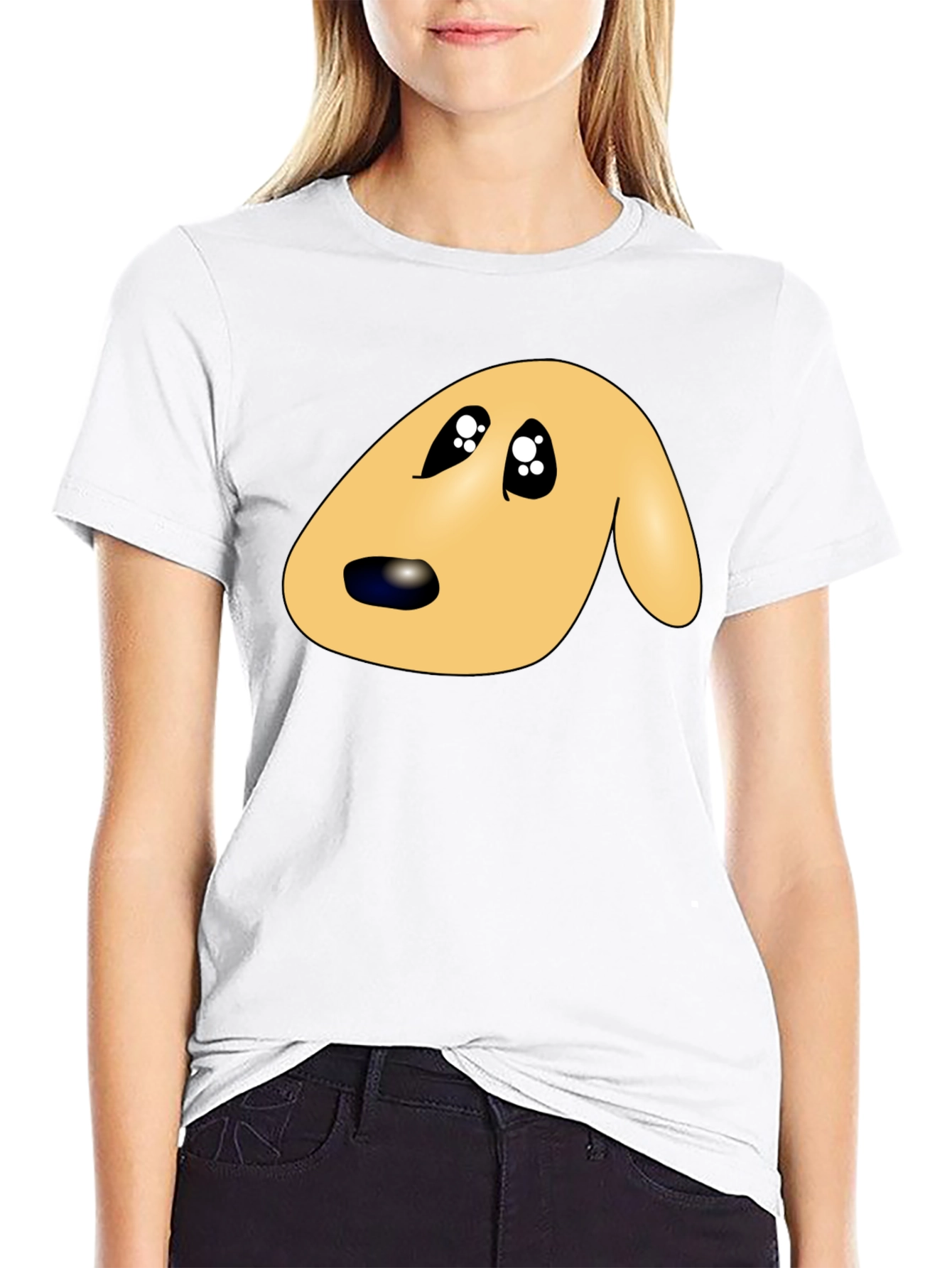 Cute Cartoon Dog Face Black T-Shirt