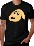 Cute Cartoon Dog Face Black T-Shirt