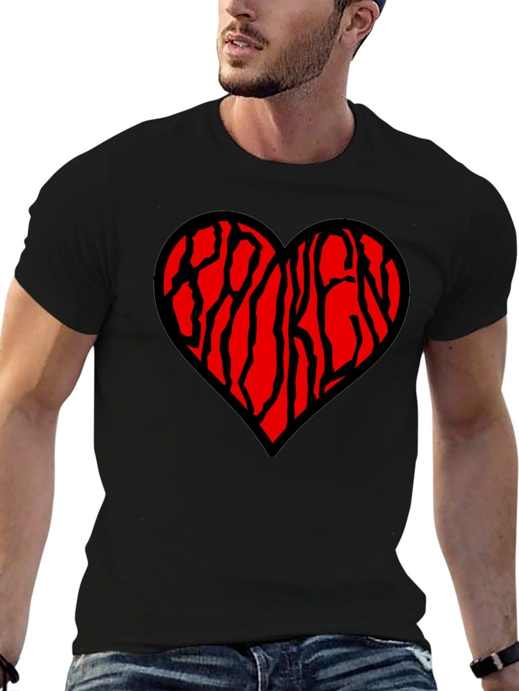 Heart Patterned Mens Black T-Shirt