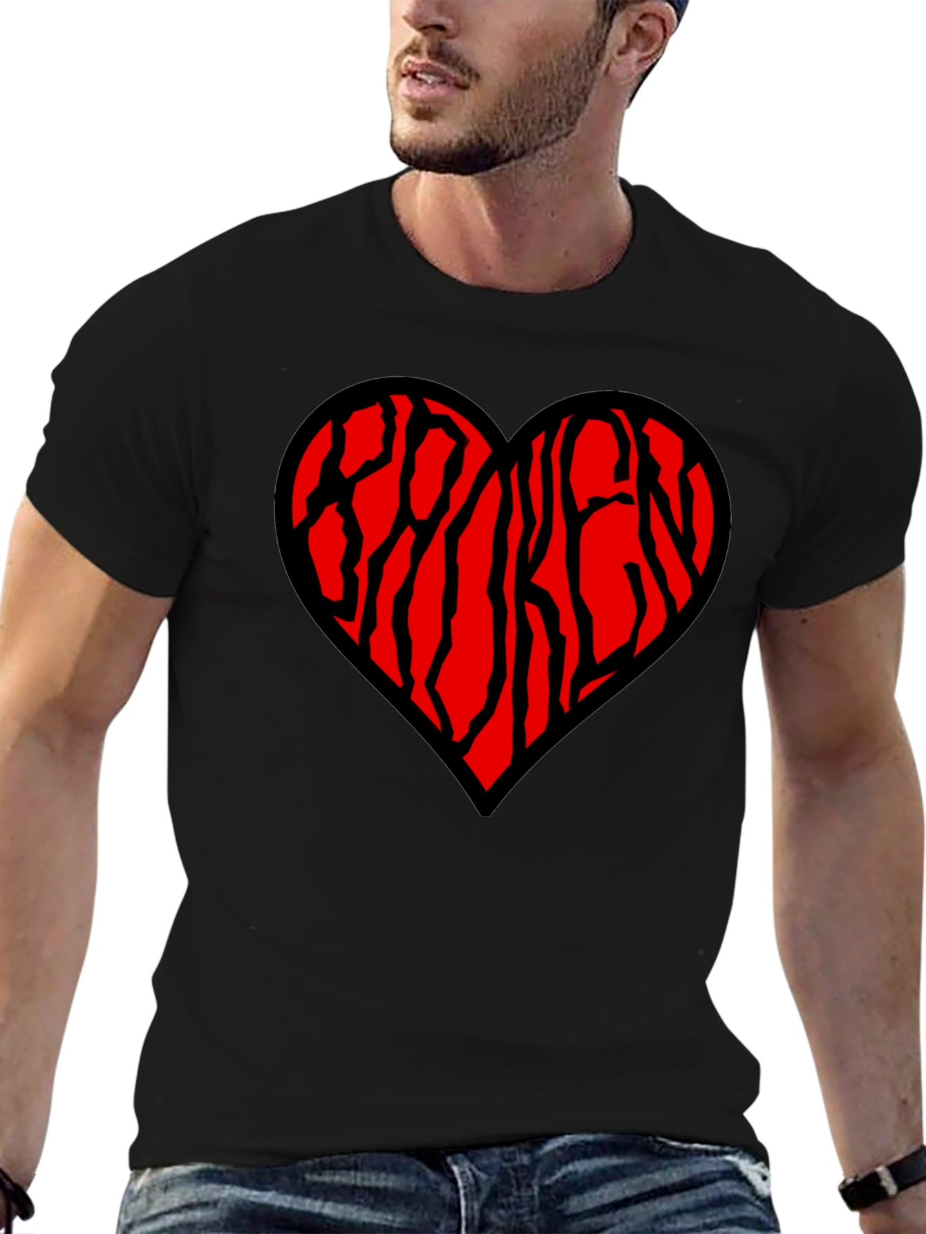 Heart Patterned Mens Black T-Shirt