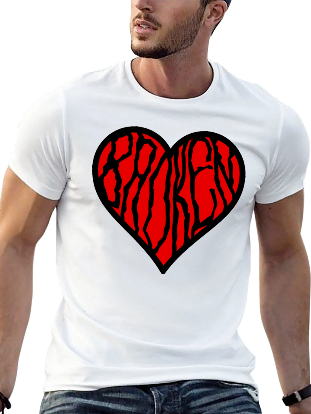 Heart Patterned Mens Black T-Shirt