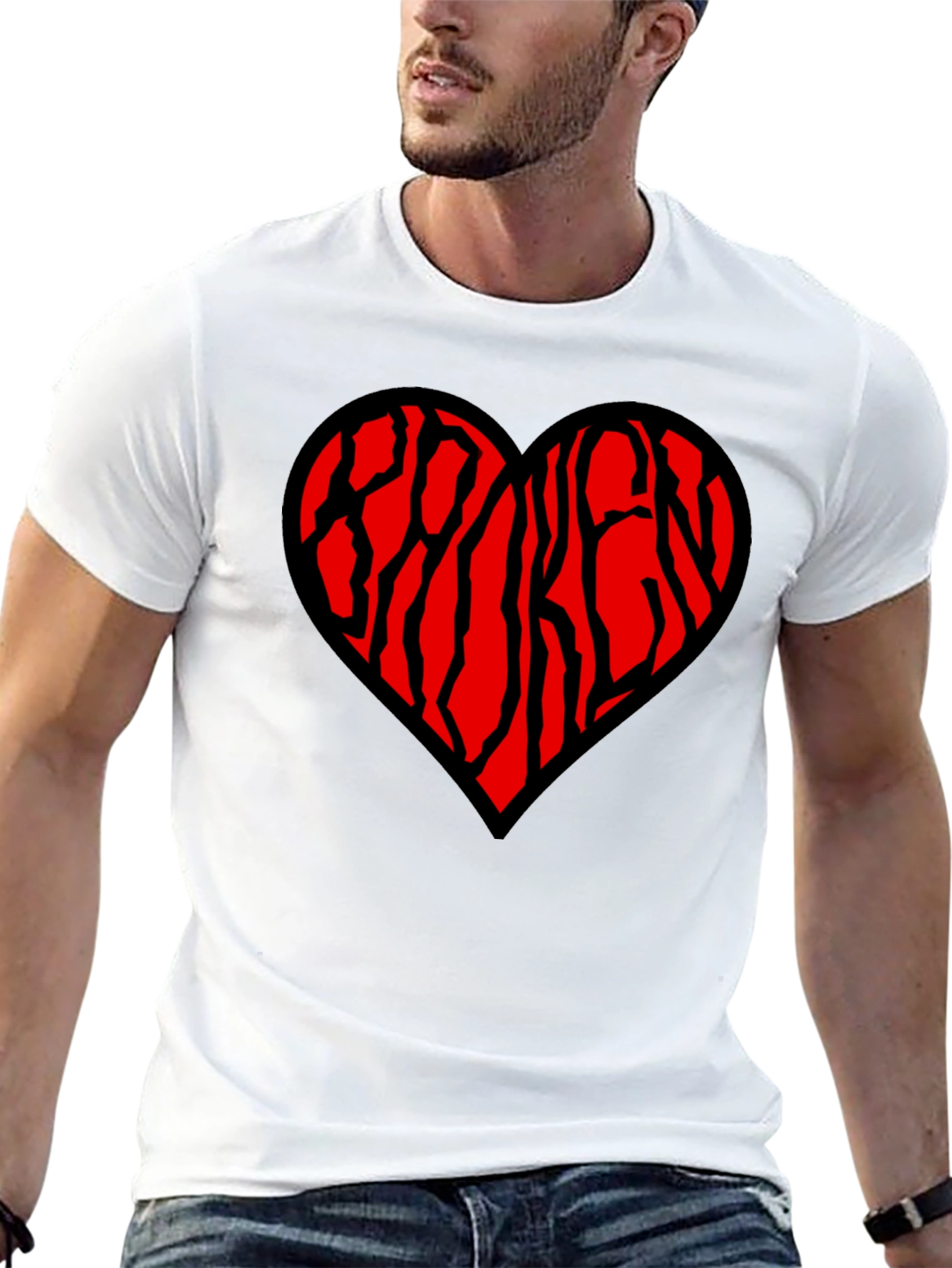 Heart Patterned Mens Black T-Shirt