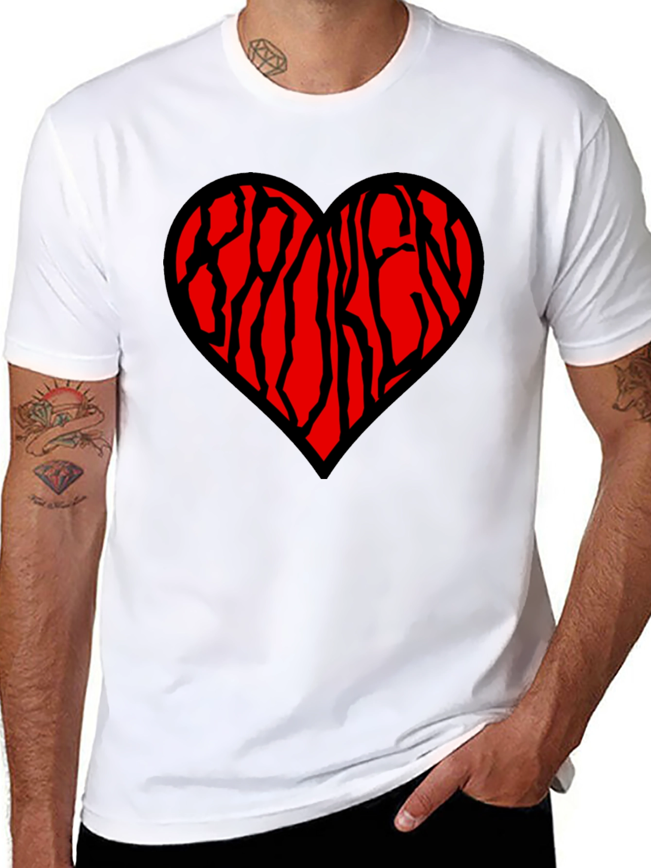 Heart Patterned Mens Black T-Shirt