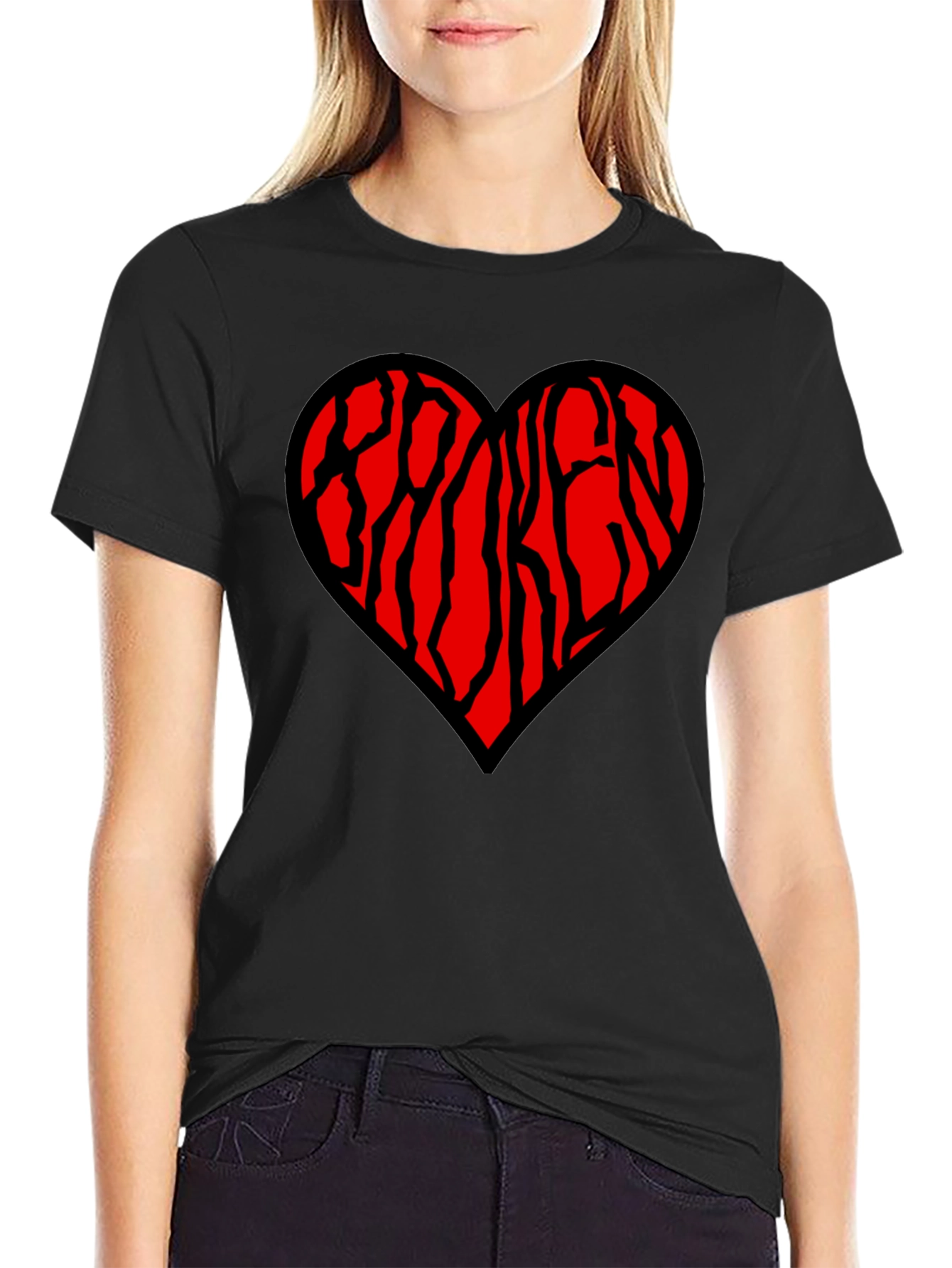 Heart Patterned Mens Black T-Shirt