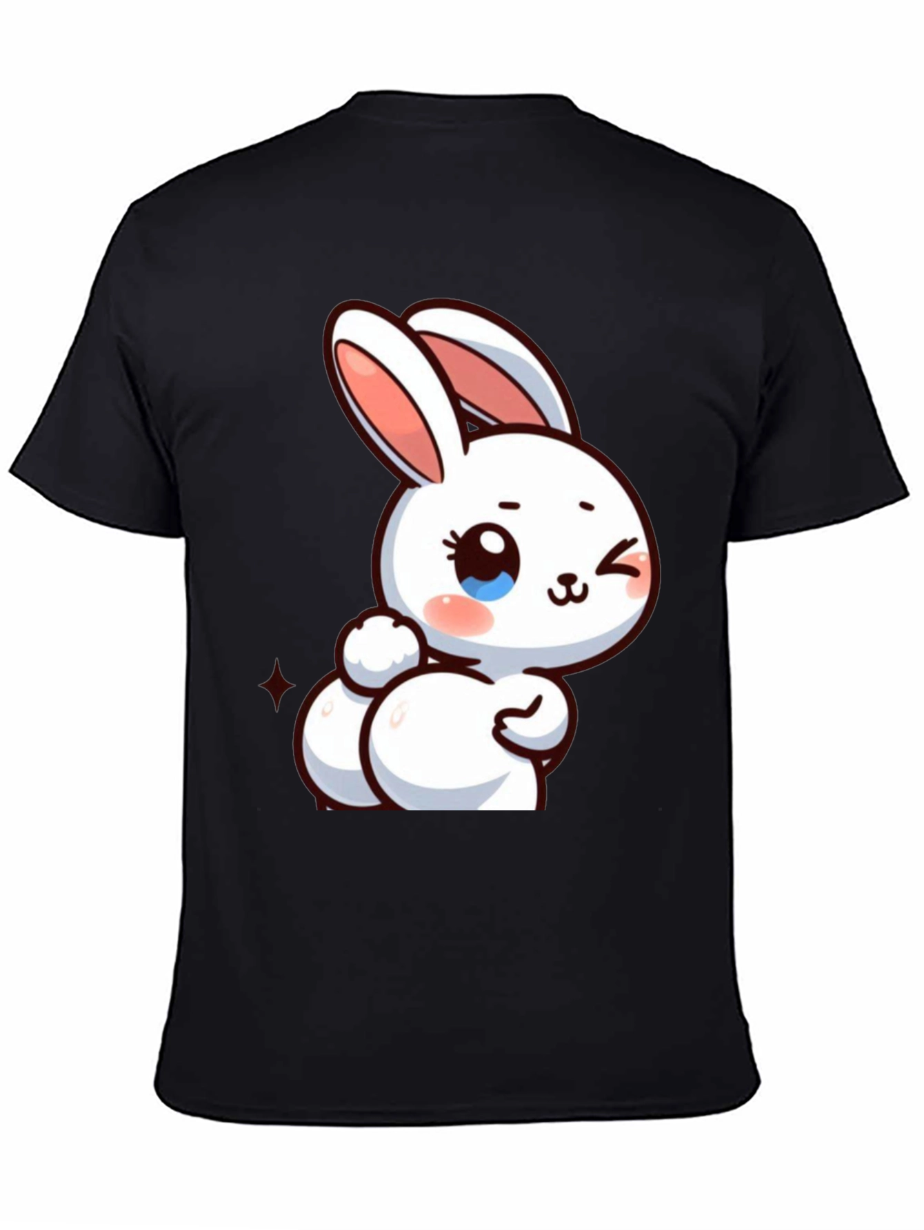 Cute Cartoon Bunny Graphic Tee - Black Cotton Comfort