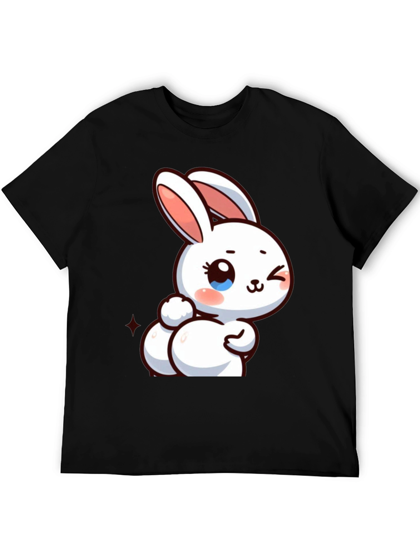 Cute Cartoon Bunny Graphic Tee - Black Cotton Comfort