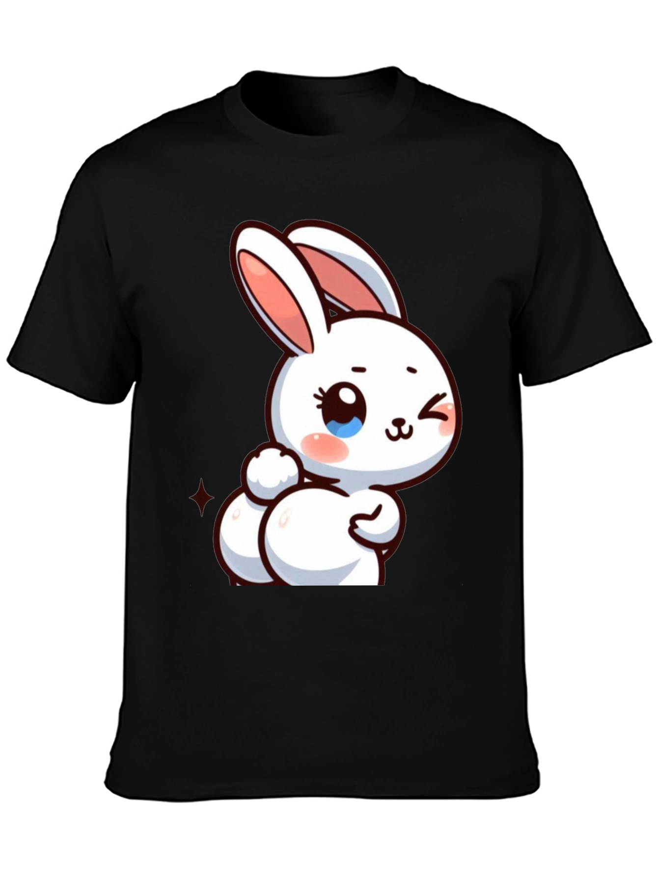 Cute Cartoon Bunny Graphic Tee - Black Cotton Comfort