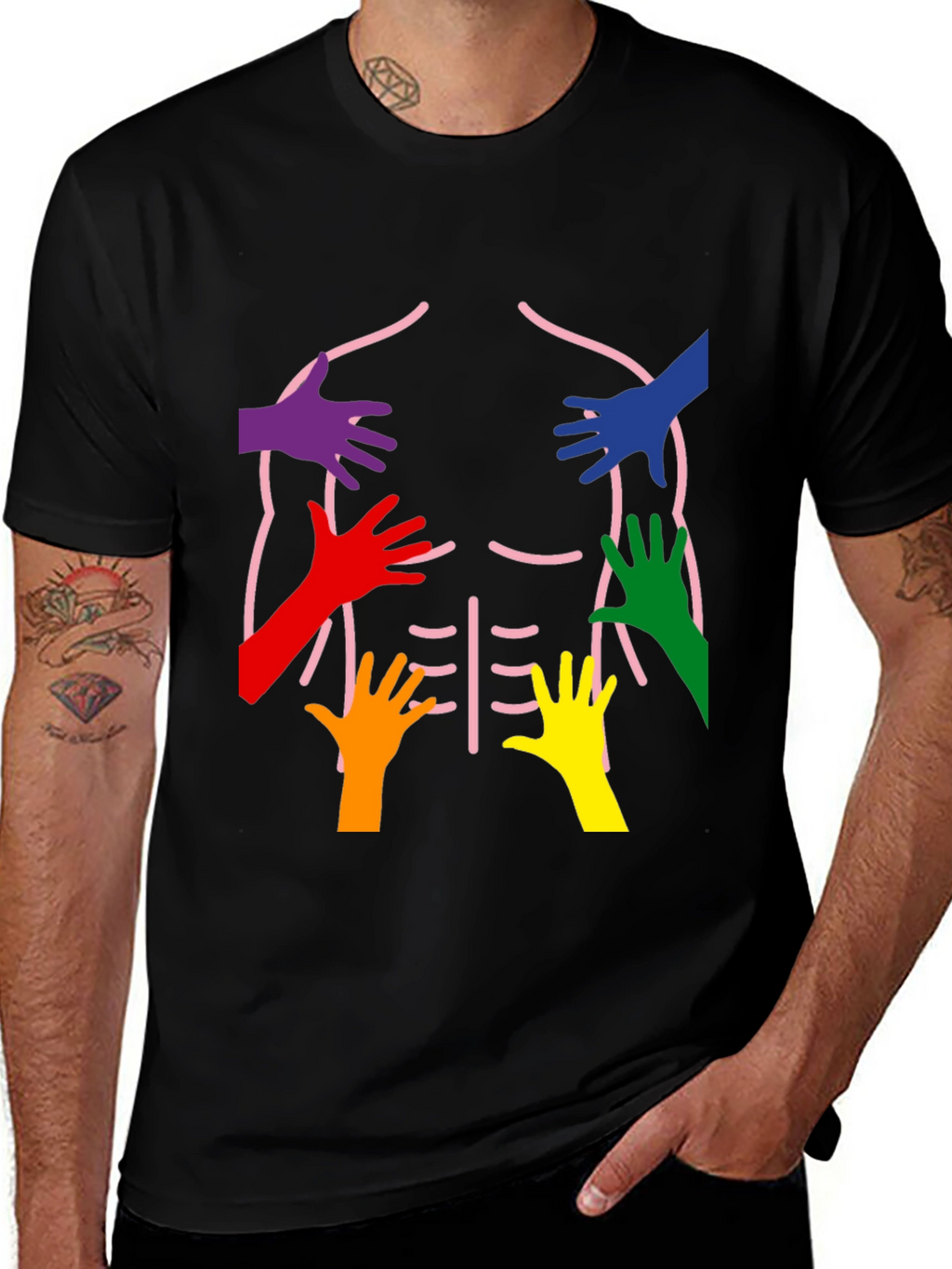 Rainbow Hands Body Outline T-Shirt
