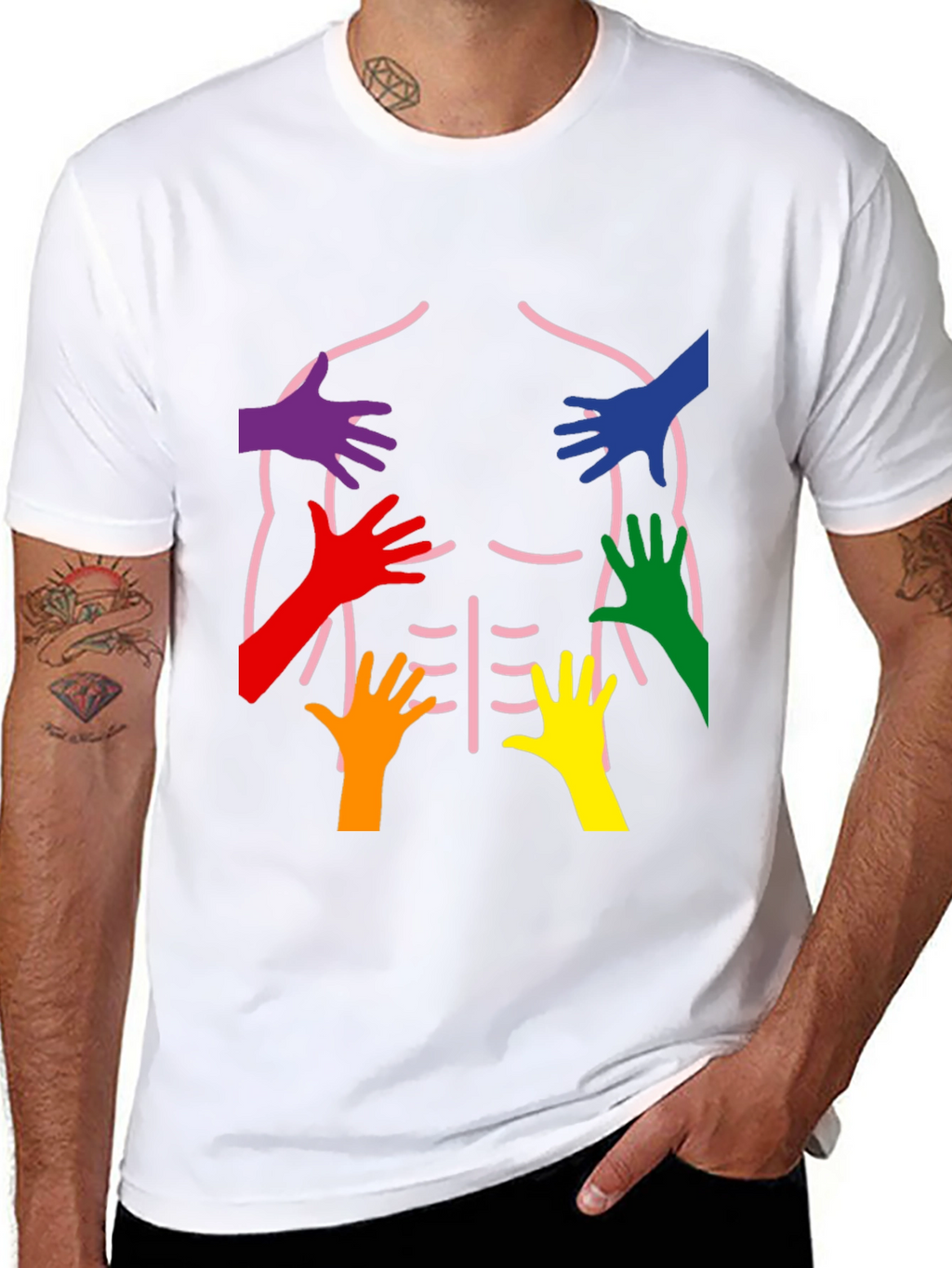 Rainbow Hands Body Outline T-Shirt