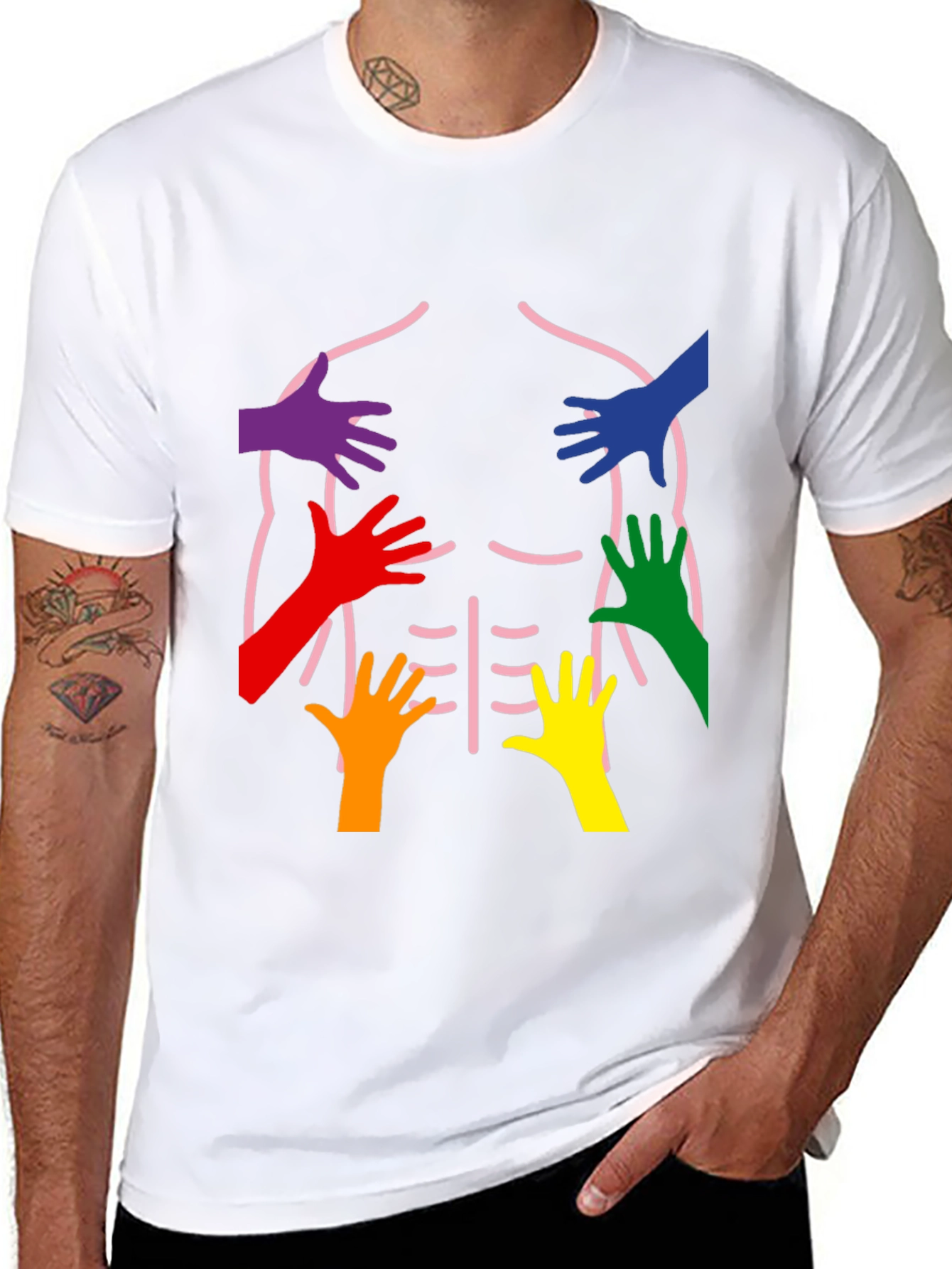 Rainbow Hands Body Outline T-Shirt