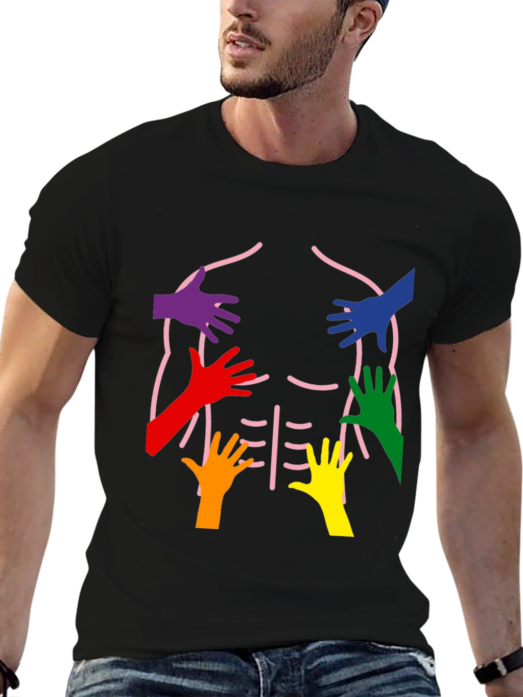 Rainbow Hands Body Outline T-Shirt