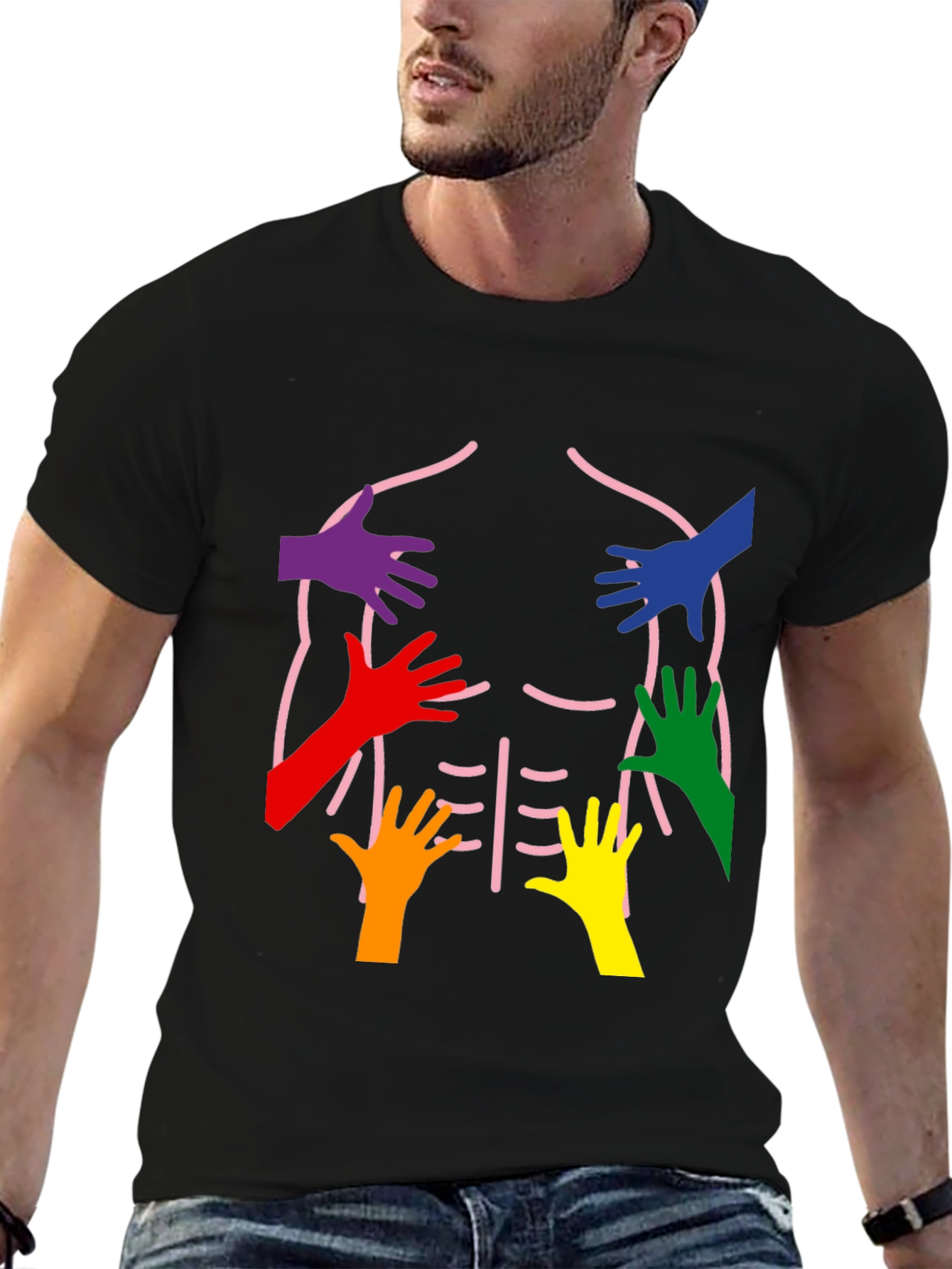 Rainbow Hands Body Outline T-Shirt