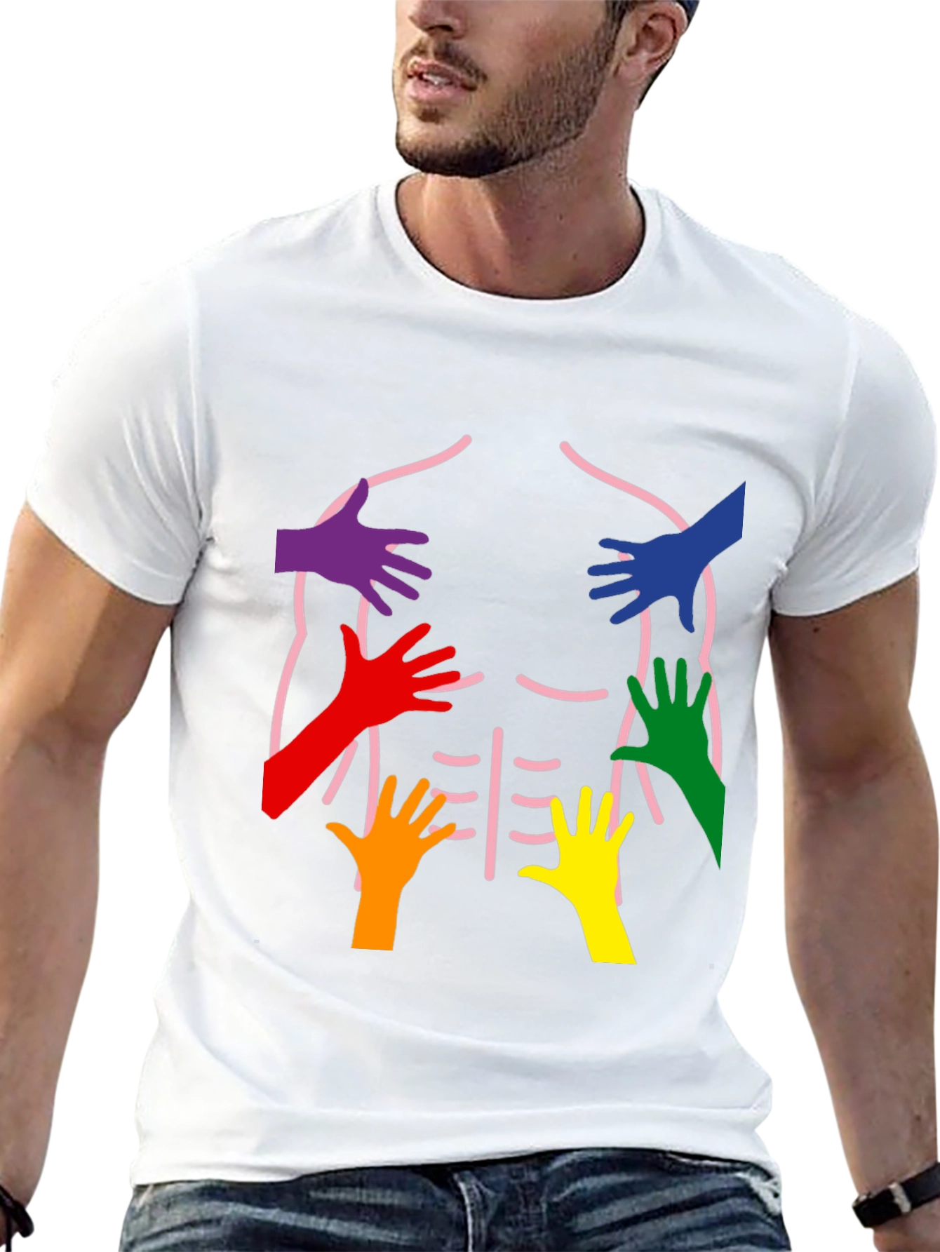 Rainbow Hands Body Outline T-Shirt