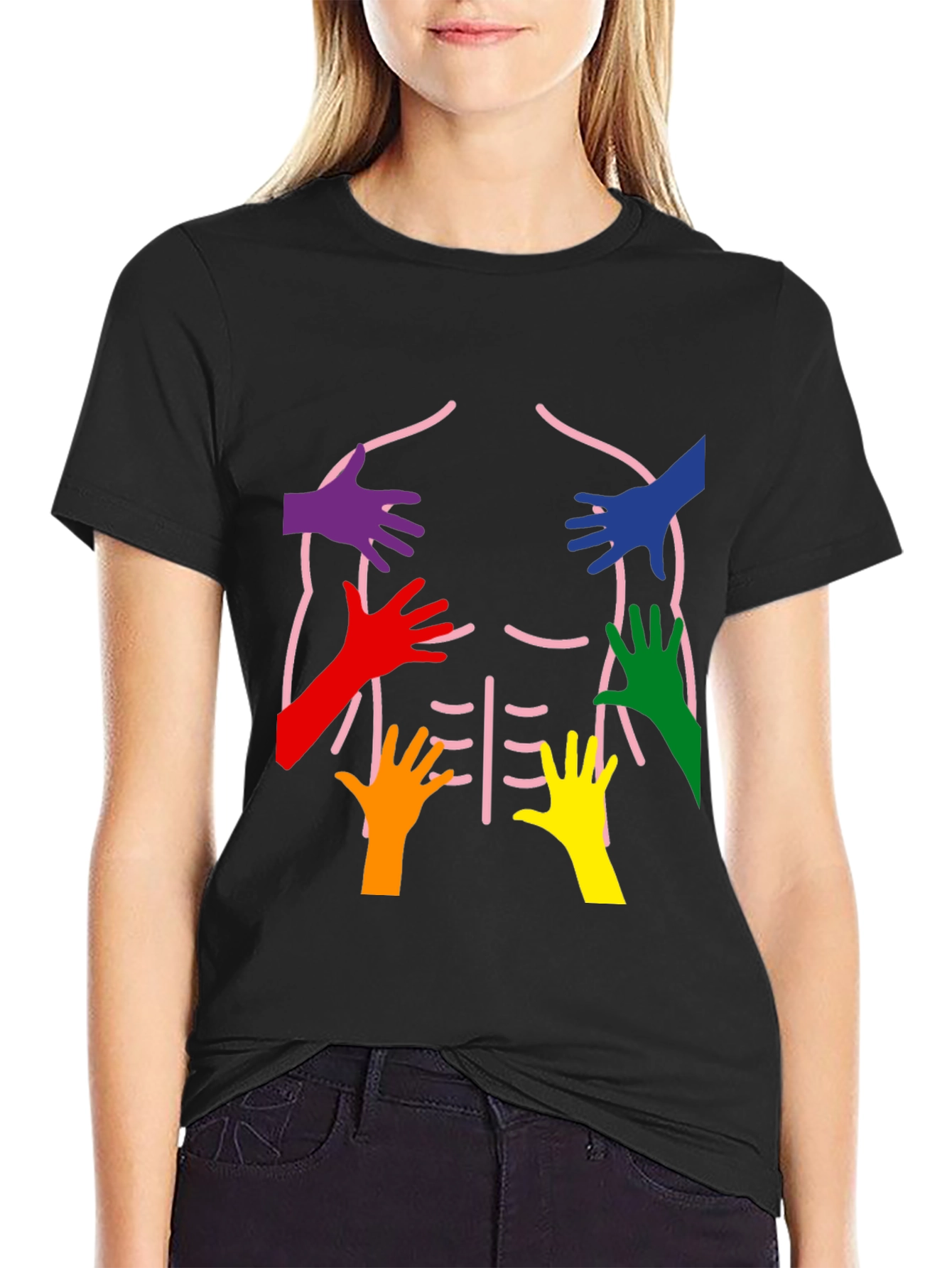 Rainbow Hands Body Outline T-Shirt