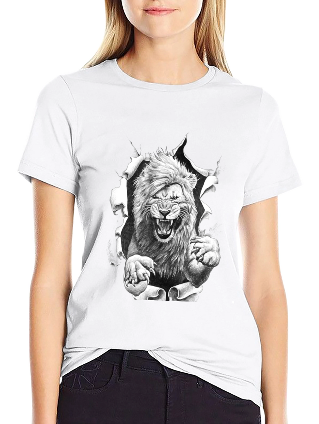 Lion Graphic Print Black Tee