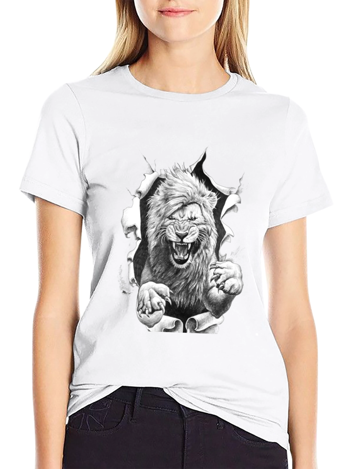 Lion Graphic Print Black Tee