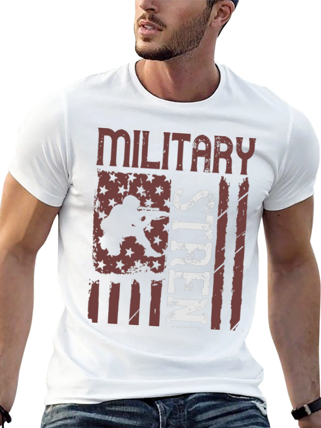 Military Strength USA Flag Graphic T-Shirt