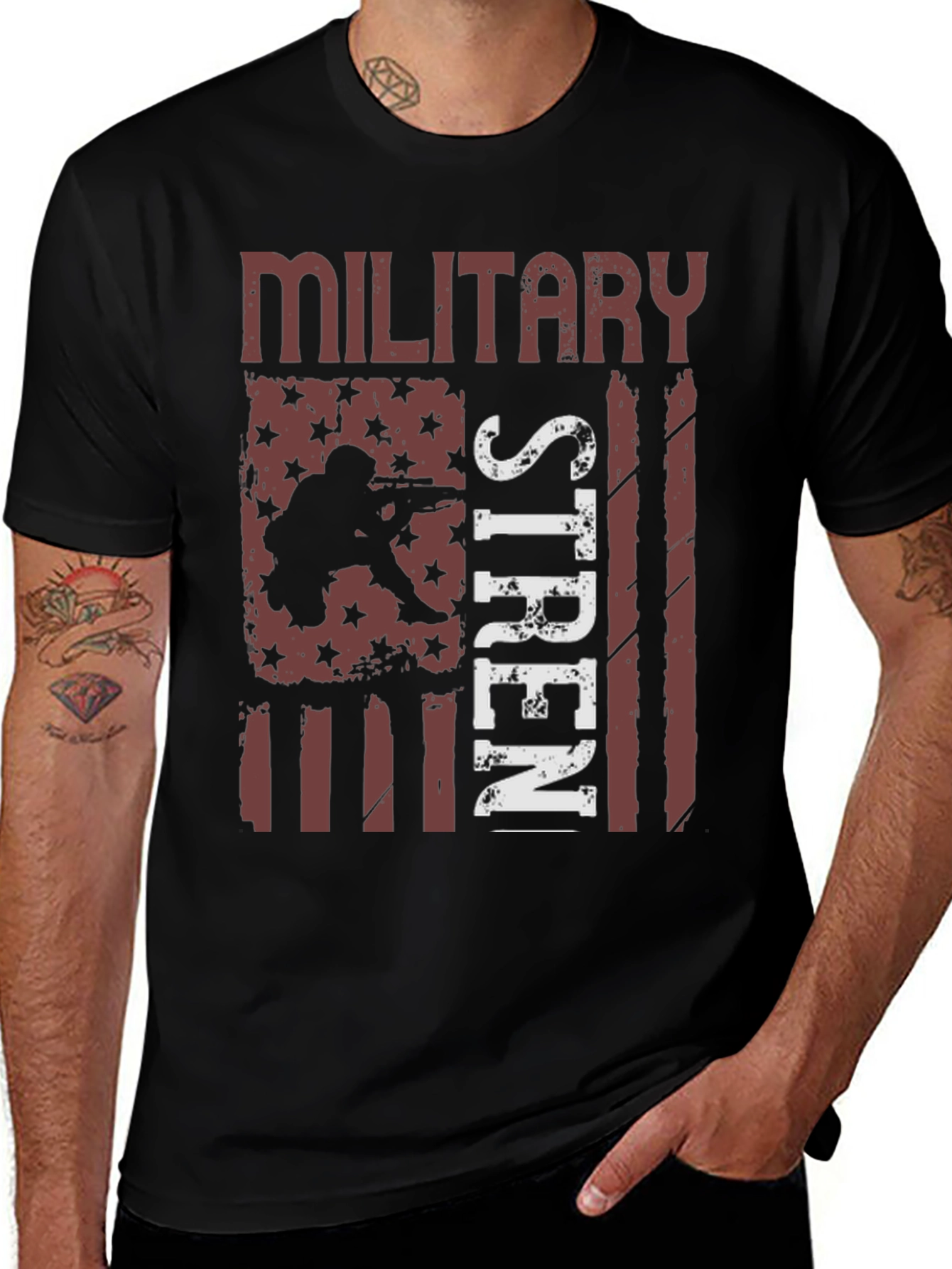 Military Strength USA Flag Graphic T-Shirt