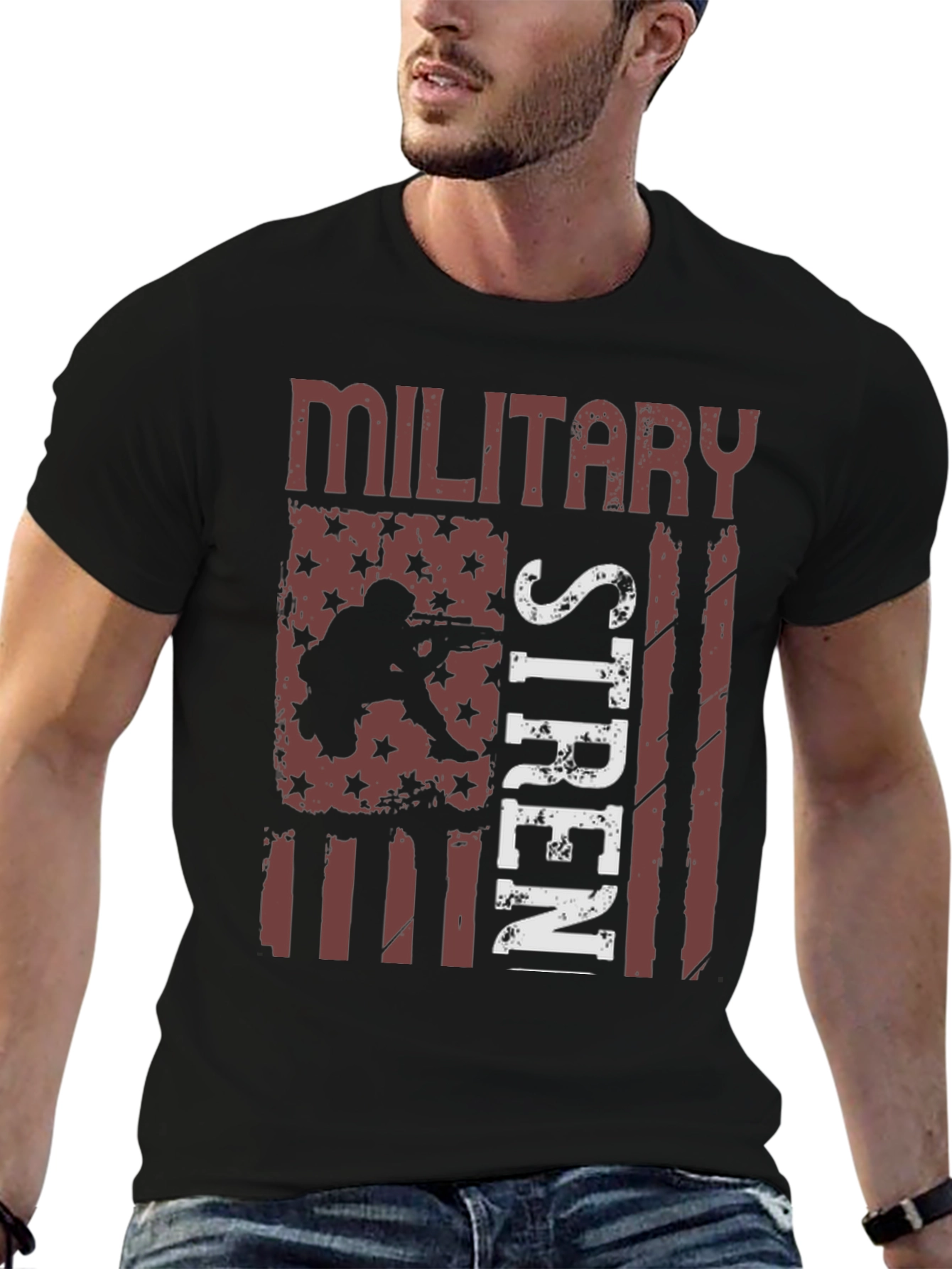 Military Strength USA Flag Graphic T-Shirt