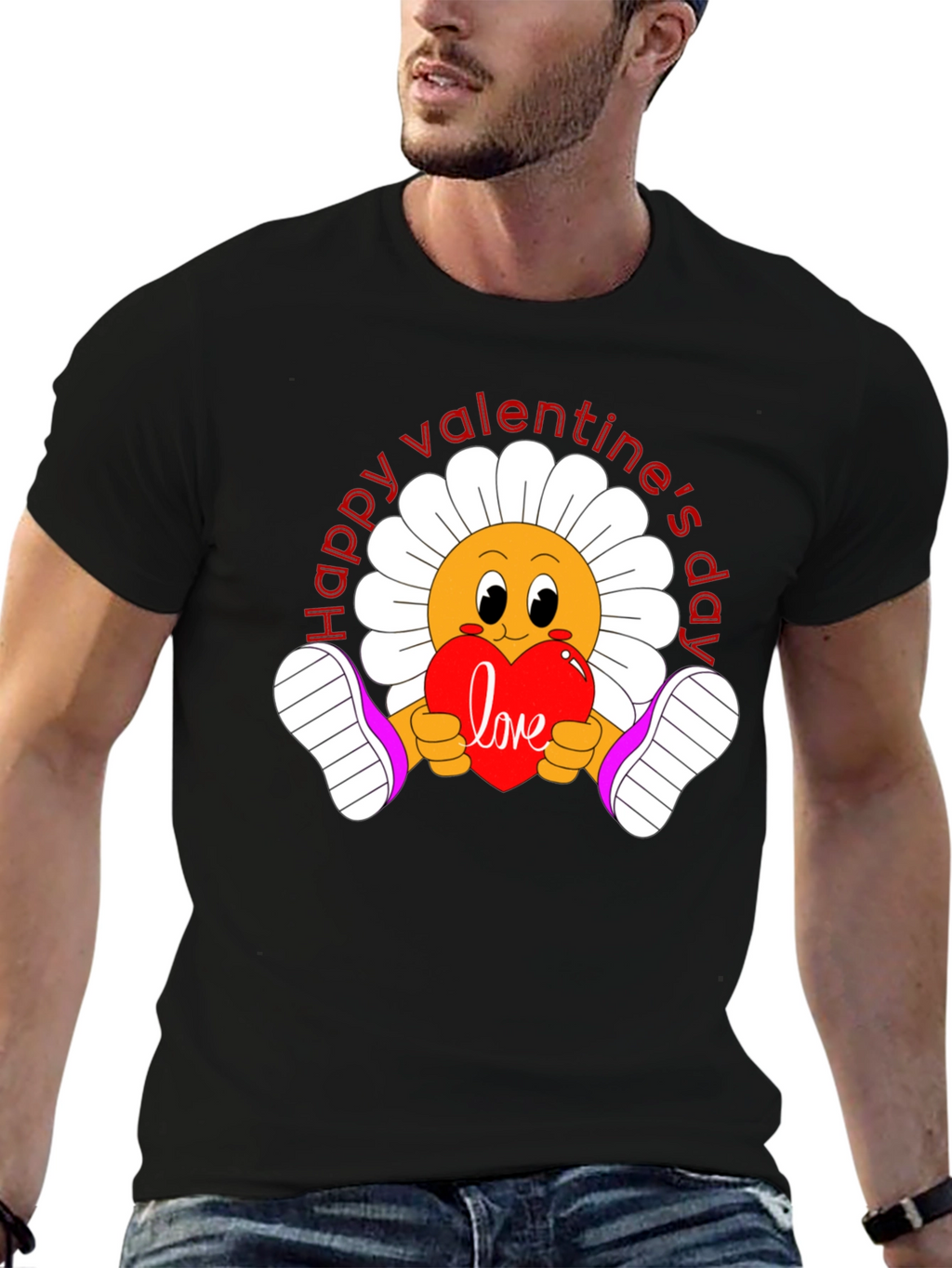 Happy Valentines Day Flower Graphic Tee