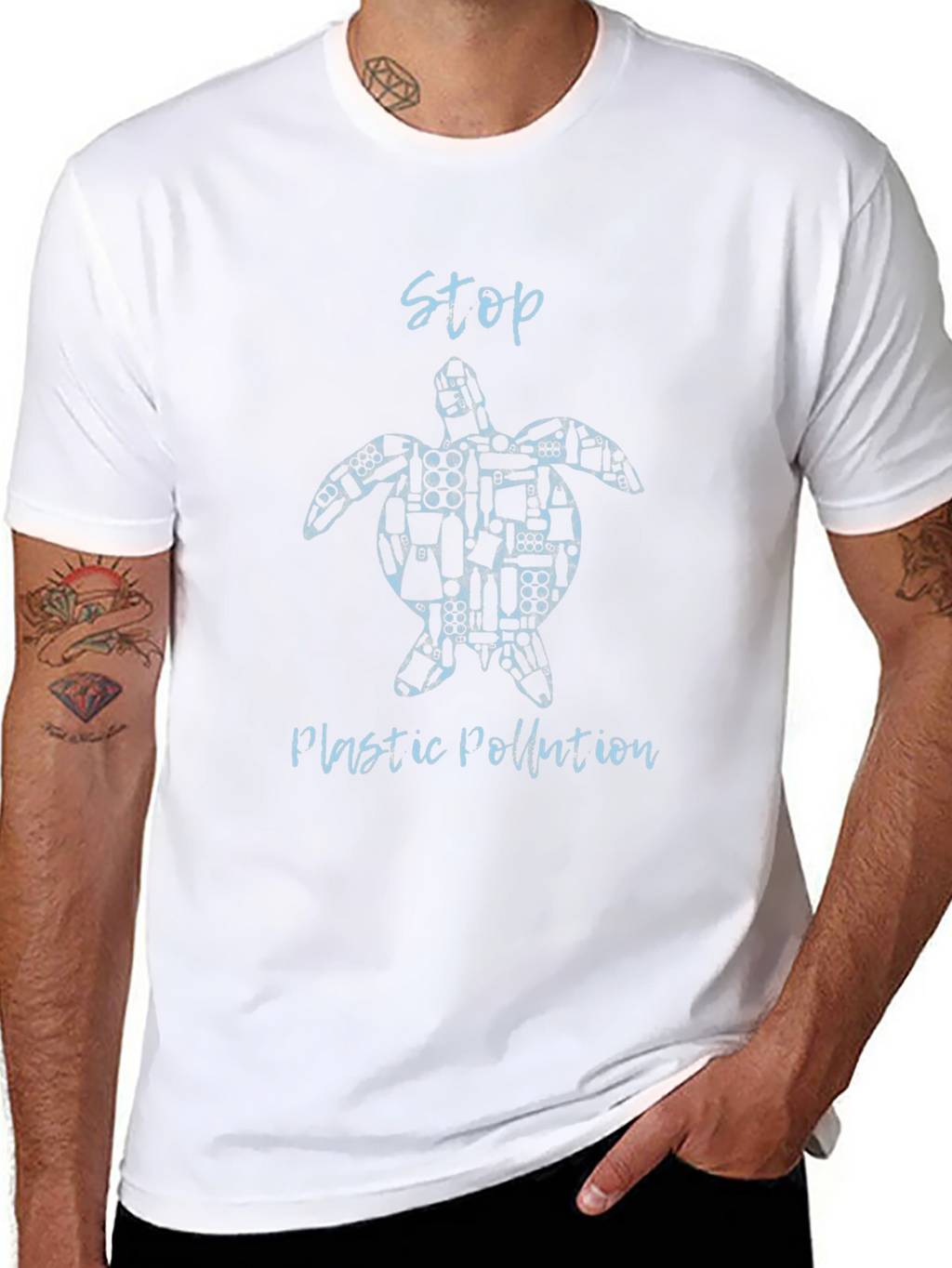 Stop Plastic Pollution Turtle Graphic Tee - Black