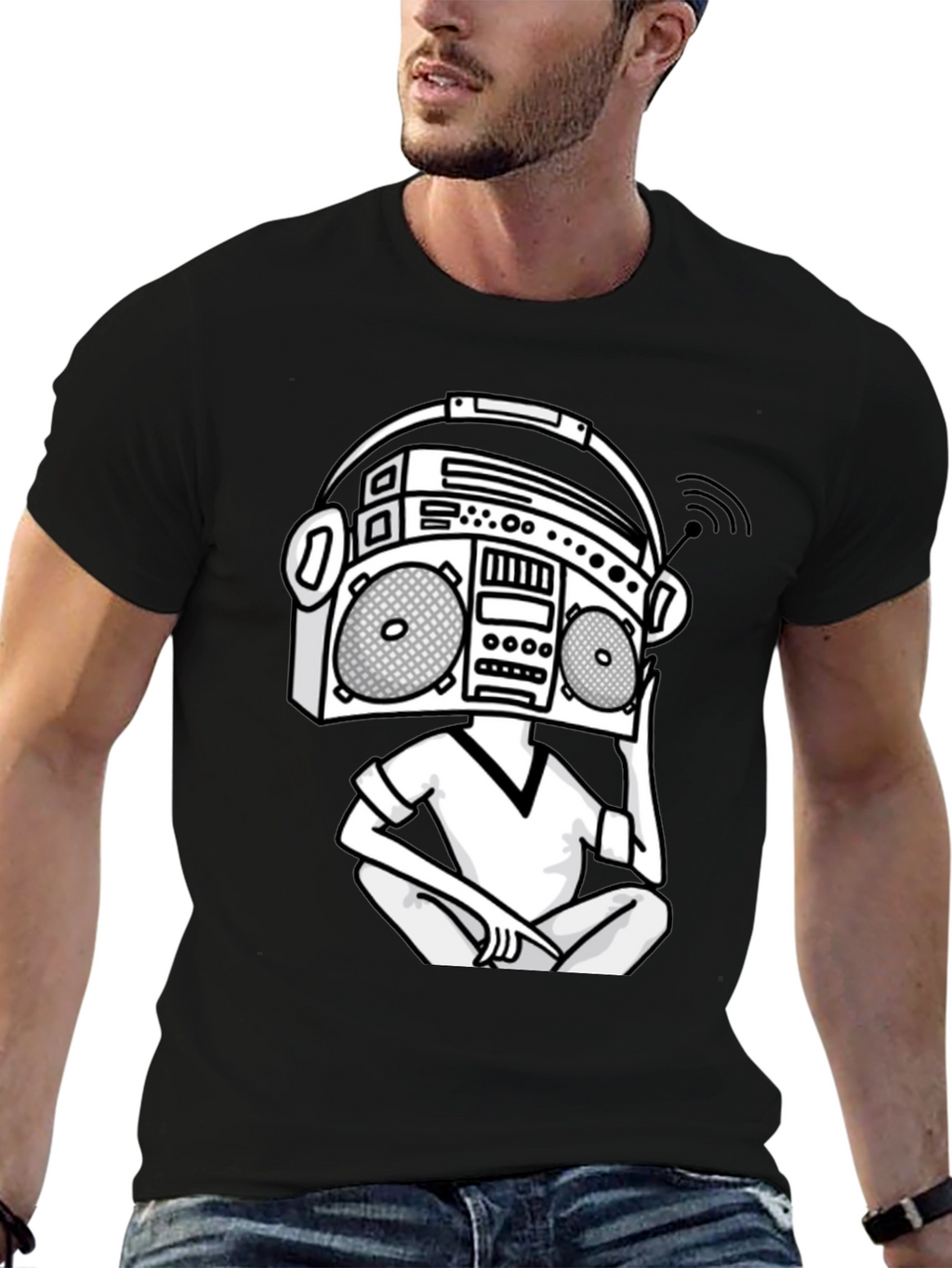 Retro Boombox Head T-Shirt - Classic Hip Hop Style