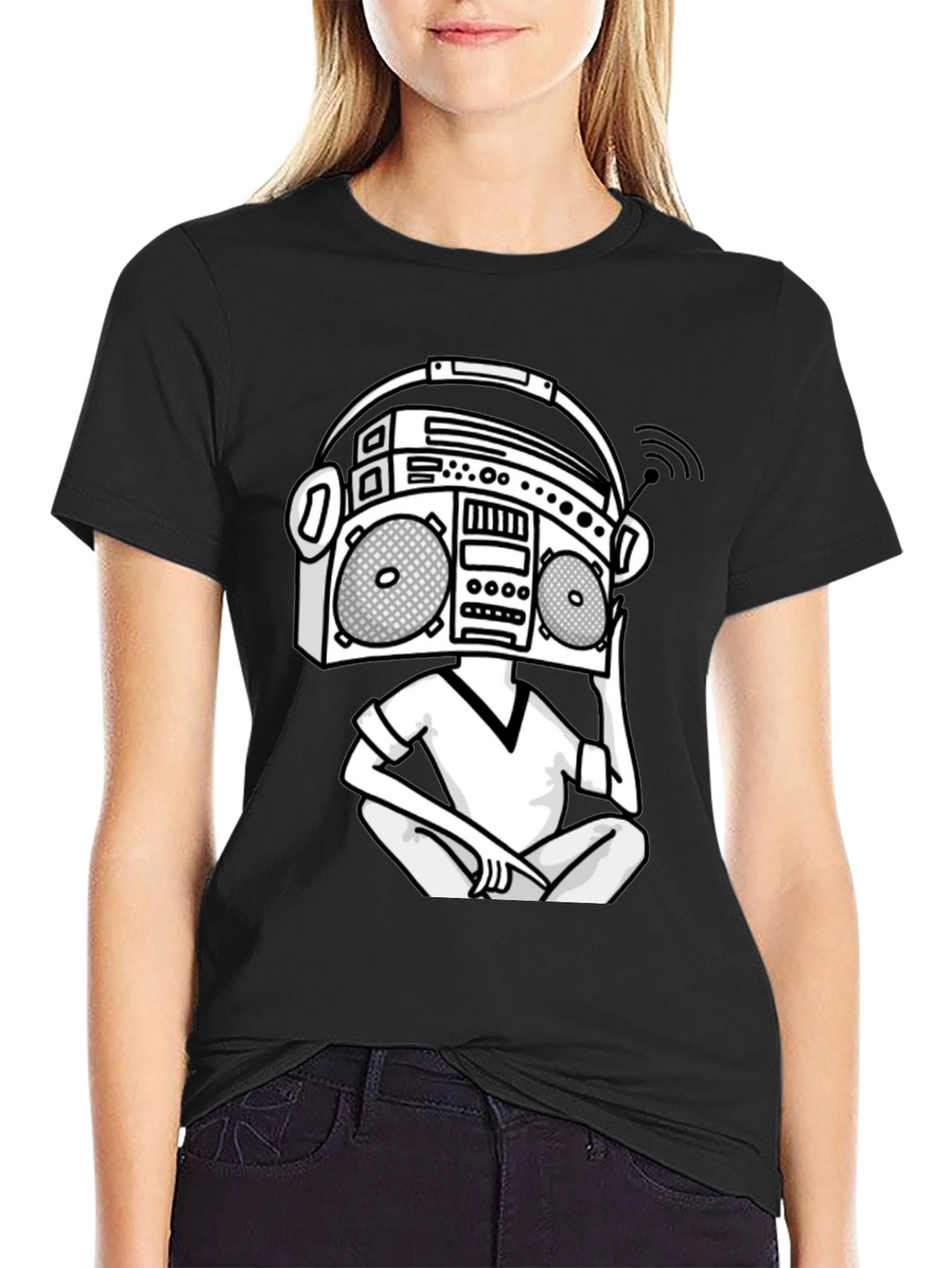 Retro Boombox Head T-Shirt - Classic Hip Hop Style