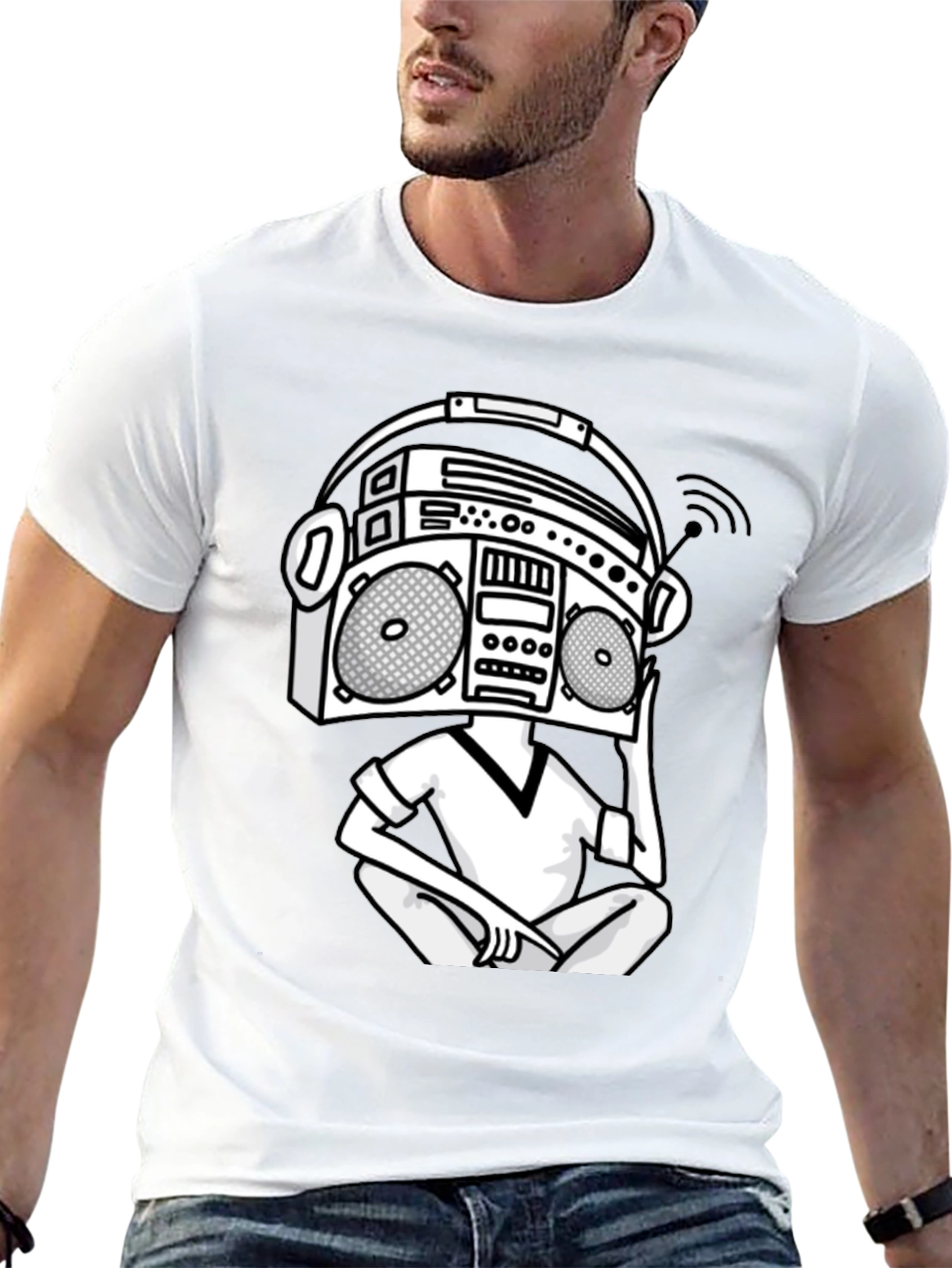 Retro Boombox Head T-Shirt - Classic Hip Hop Style