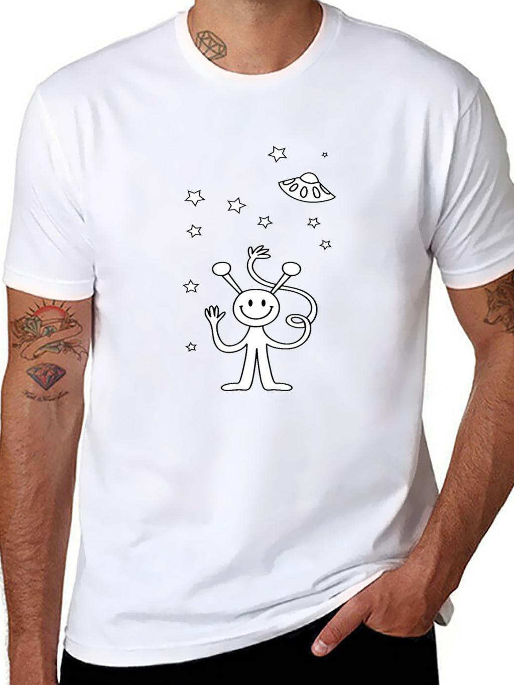 Alien UFO Graphic Black T-Shirt