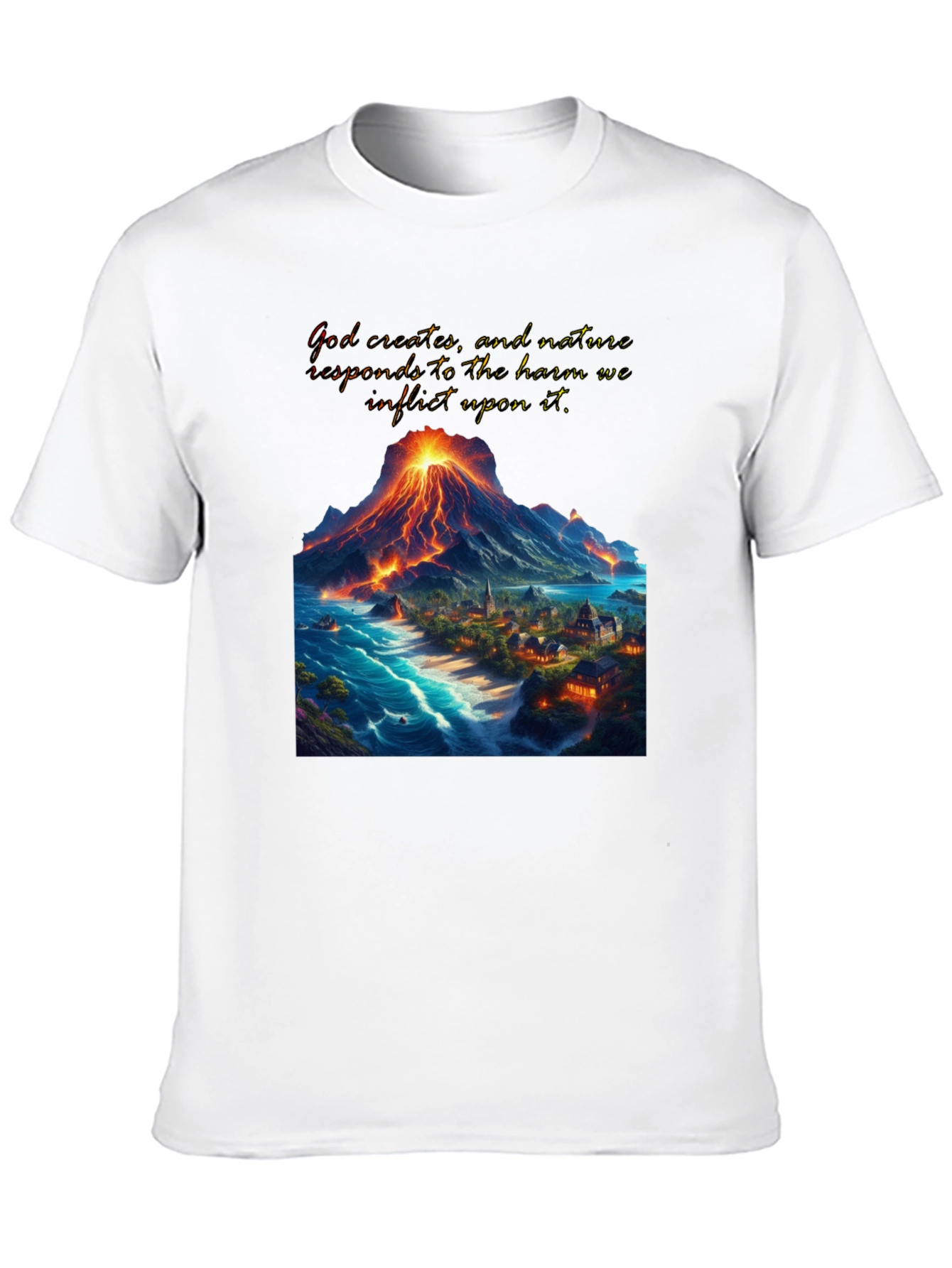 Volcano and Village Graphic T-Shirt