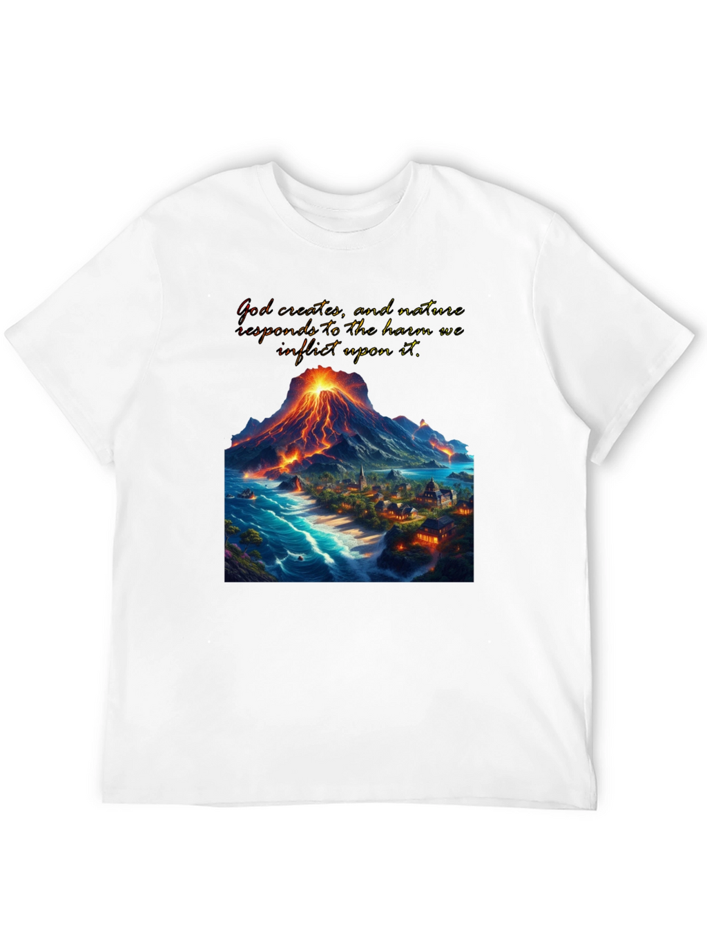 Volcano and Village Graphic T-Shirt