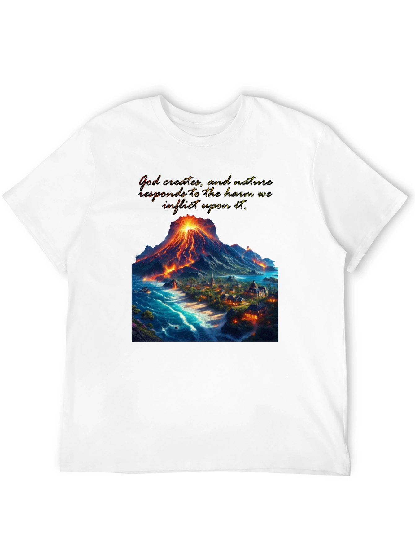 Volcano and Village Graphic T-Shirt
