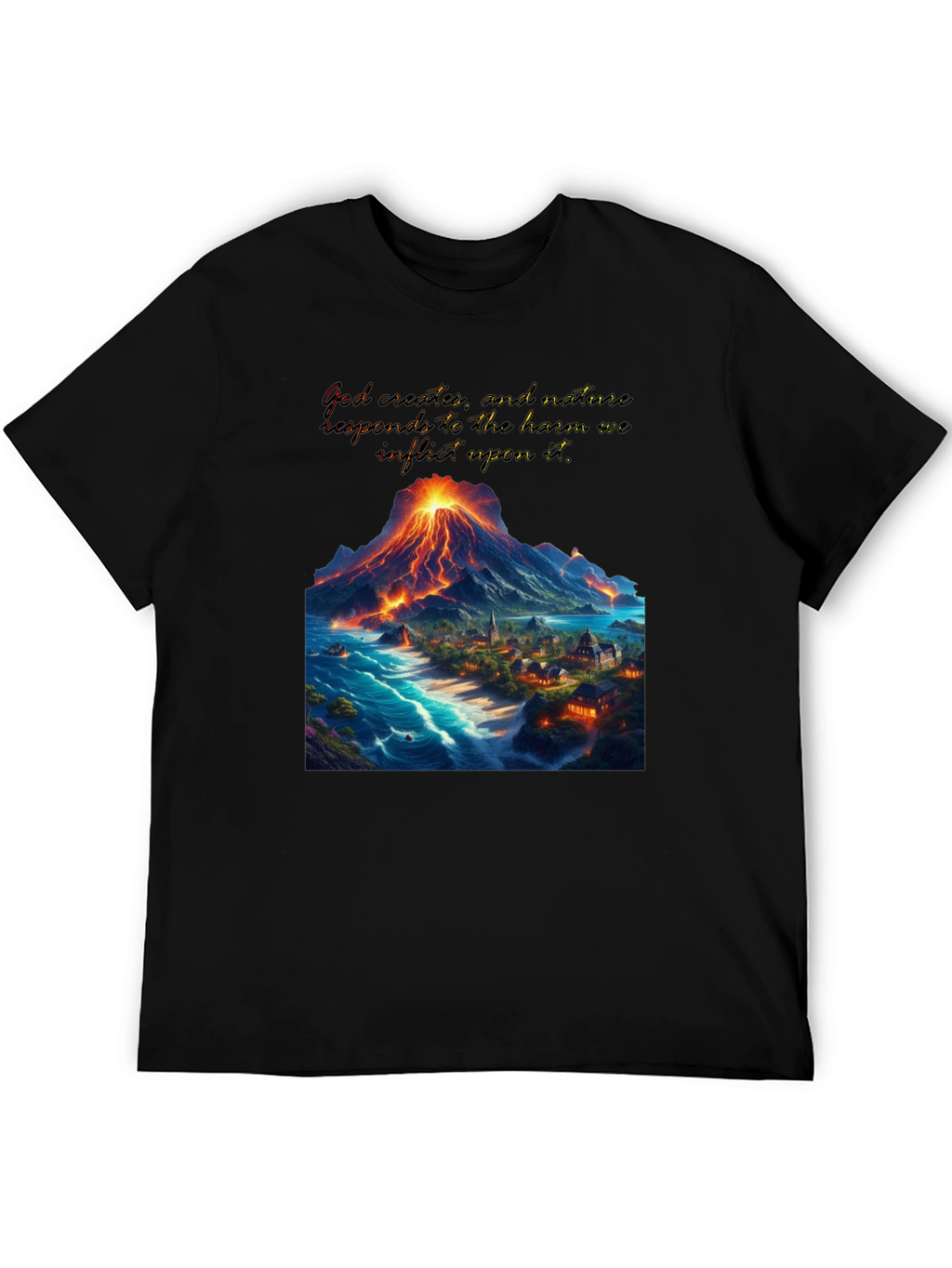 Volcano and Village Graphic T-Shirt