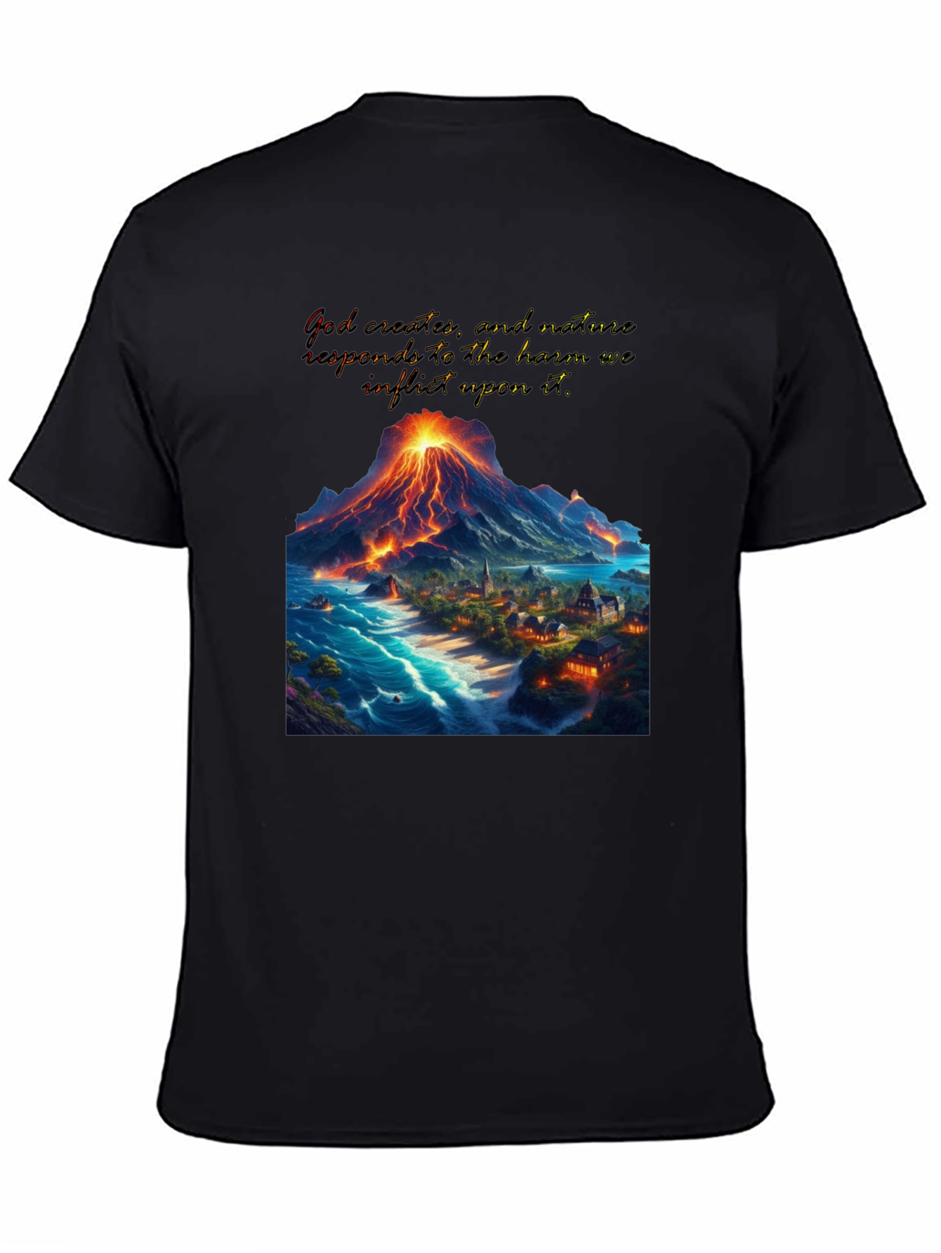 Volcano and Village Graphic T-Shirt