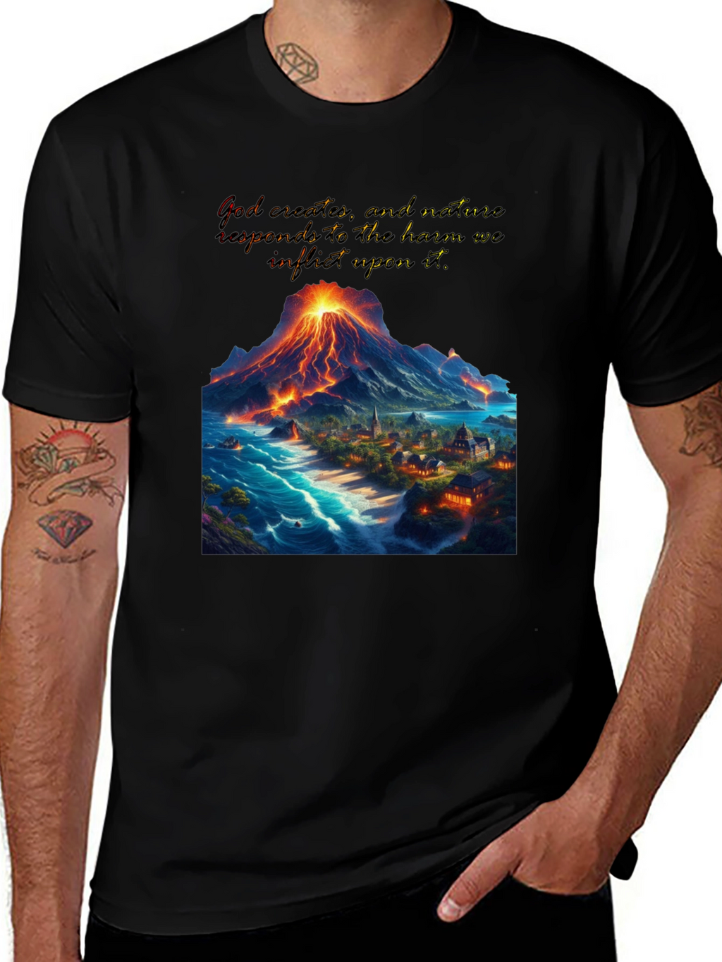 Volcano and Village Graphic T-Shirt