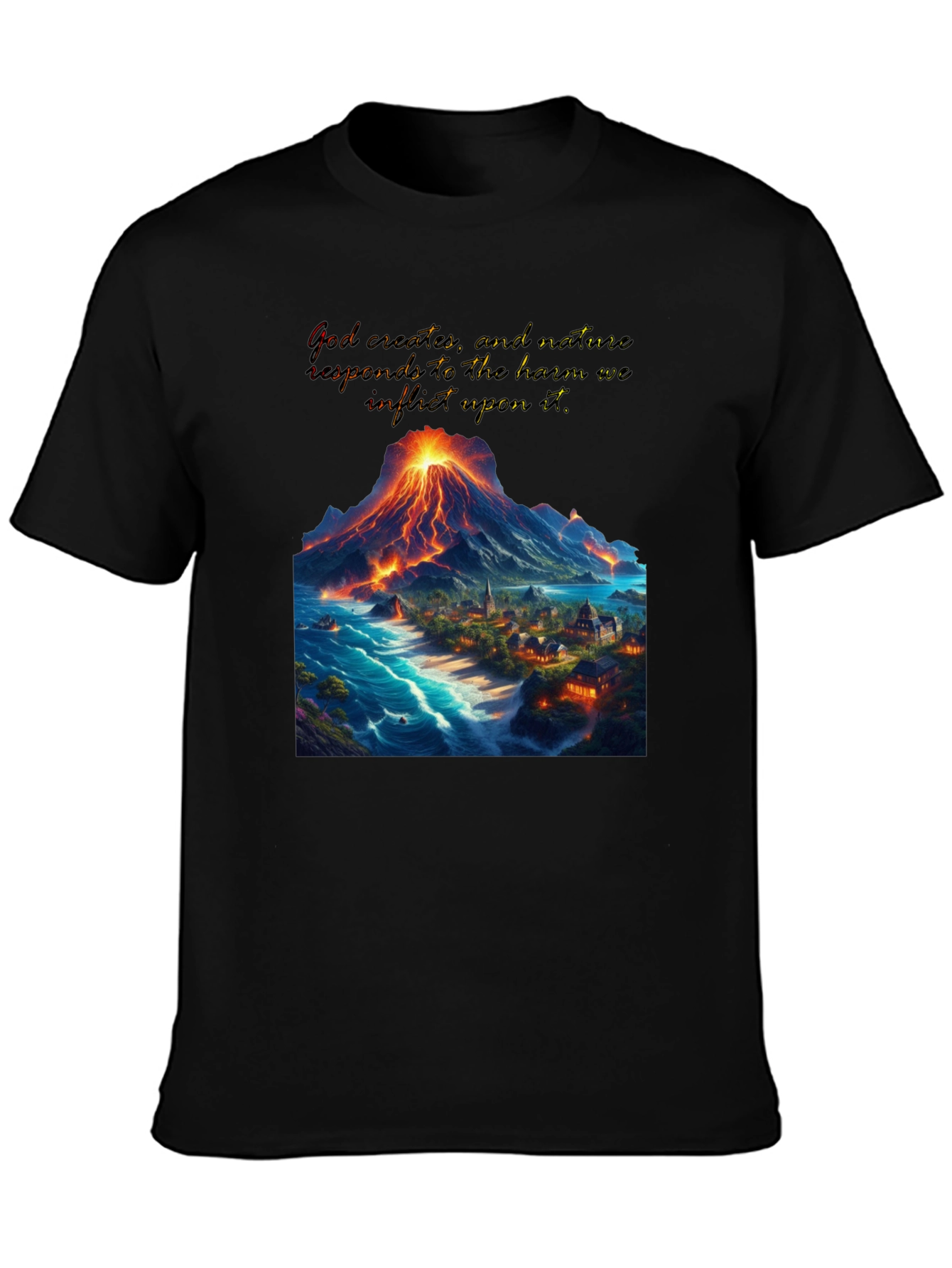 Volcano and Village Graphic T-Shirt