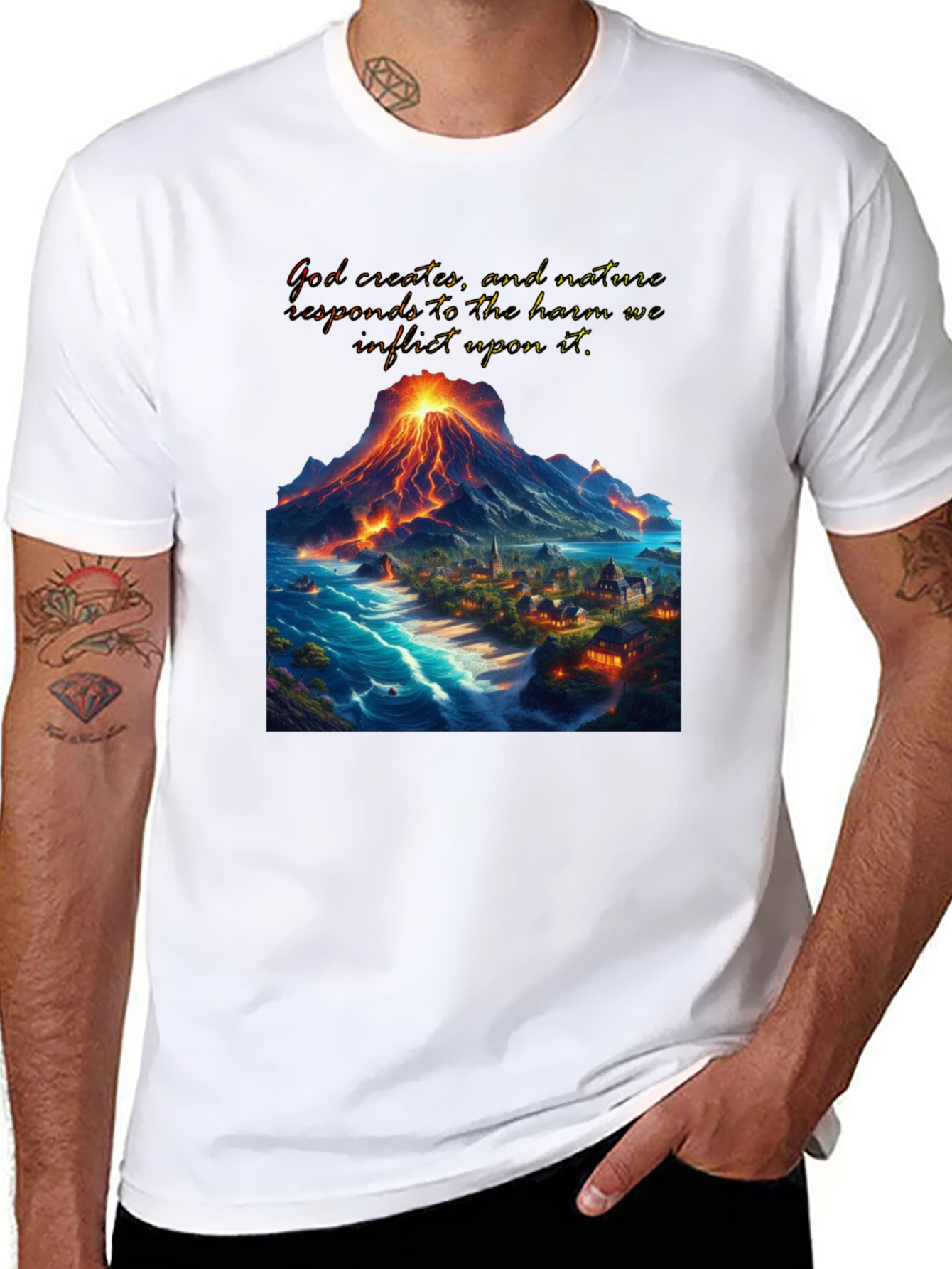 Volcano and Village Graphic T-Shirt
