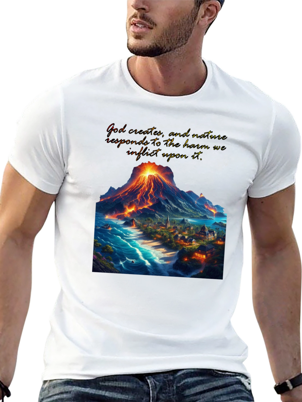 Volcano and Village Graphic T-Shirt