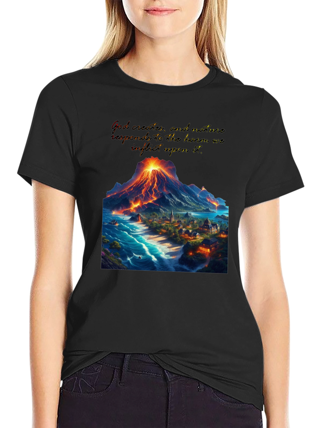Volcano and Village Graphic T-Shirt