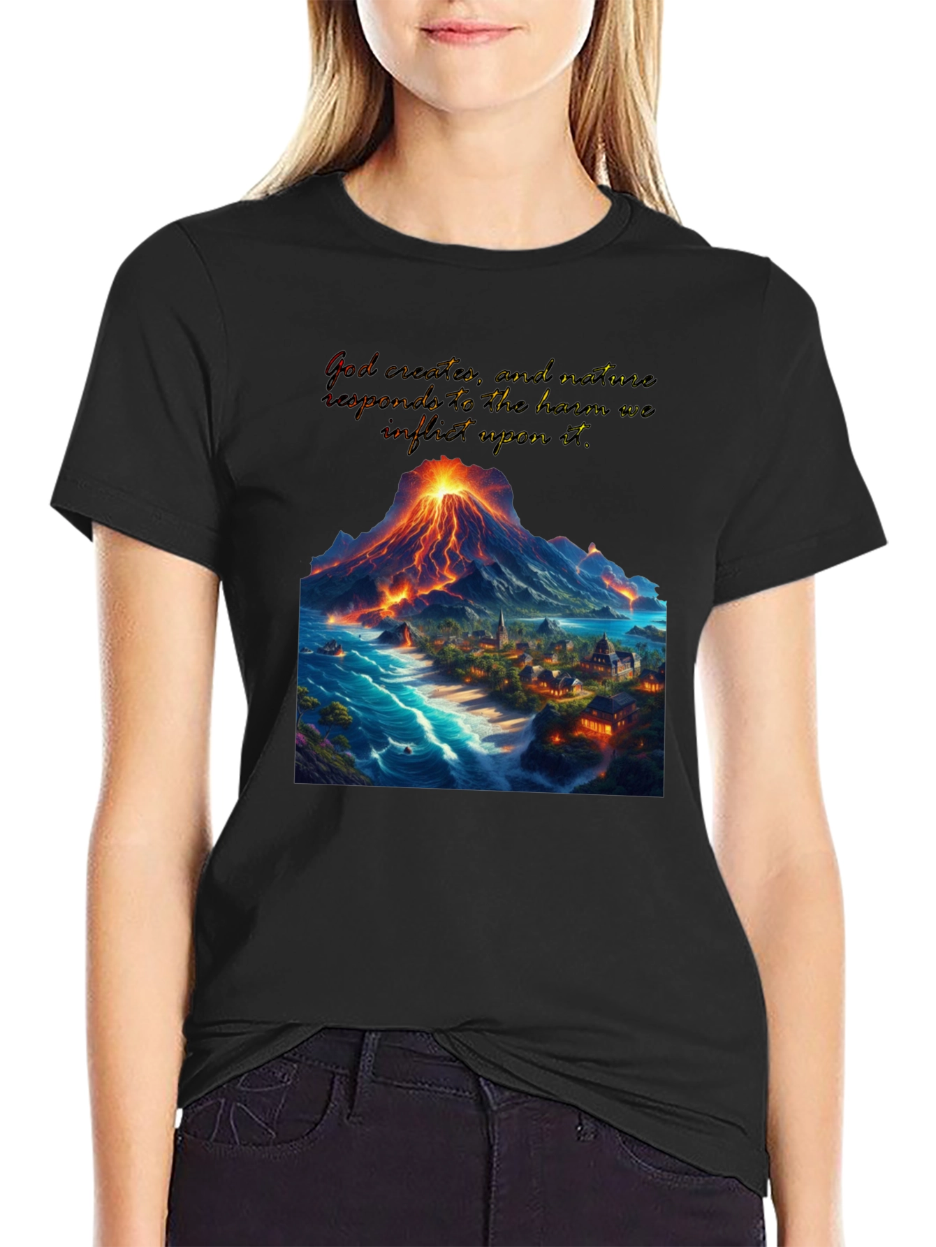 Volcano and Village Graphic T-Shirt