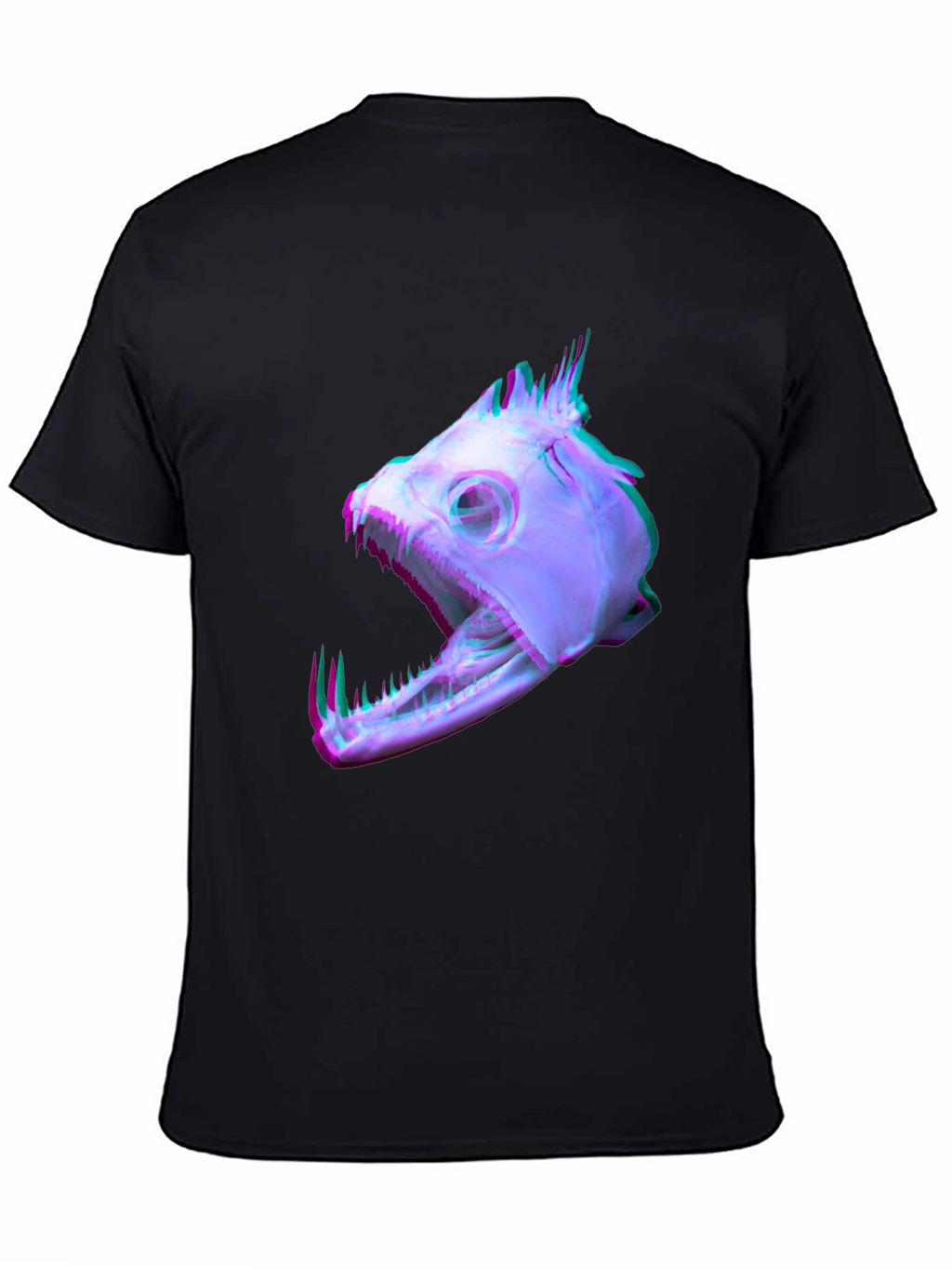 Unique Fish Skull Graphic Print Black T-Shirt
