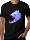 Unique Fish Skull Graphic Print Black T-Shirt
