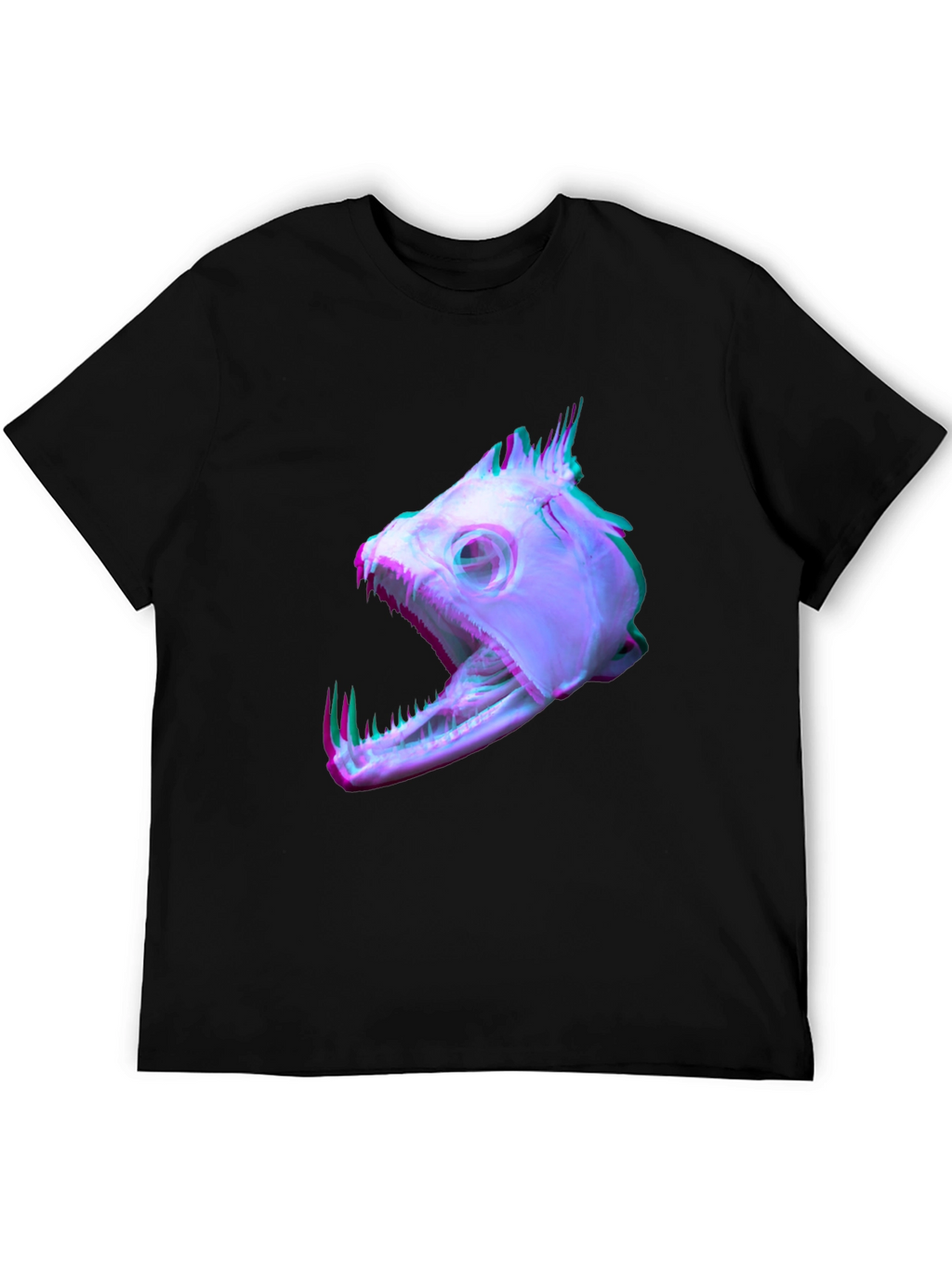 Unique Fish Skull Graphic Print Black T-Shirt